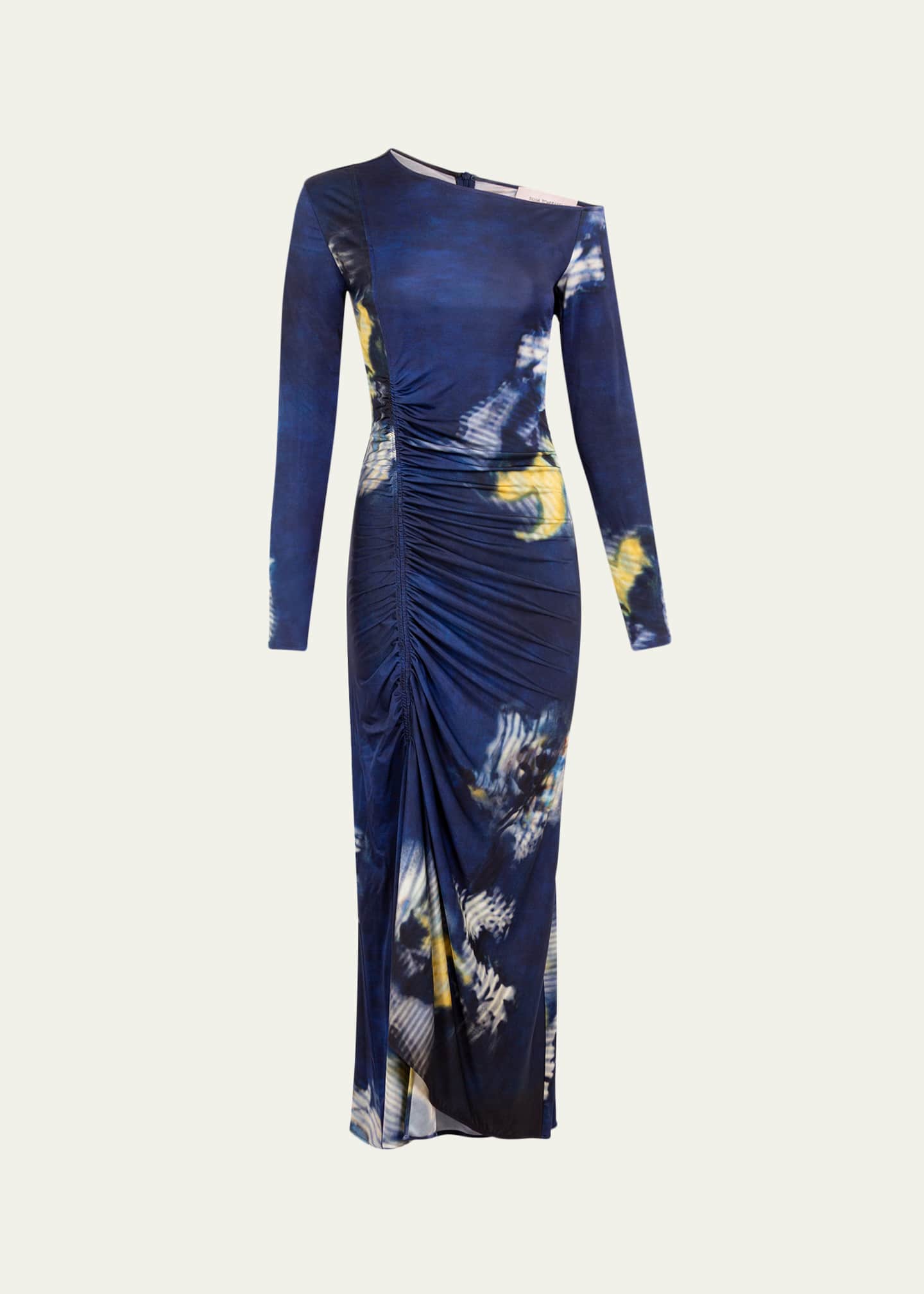Silvia Tcherassi Ilania Off-The-Shoulder Ruched Midi Dress, Midnight Floral, Women's, X-Small, Off-The-Shoulder Dresses