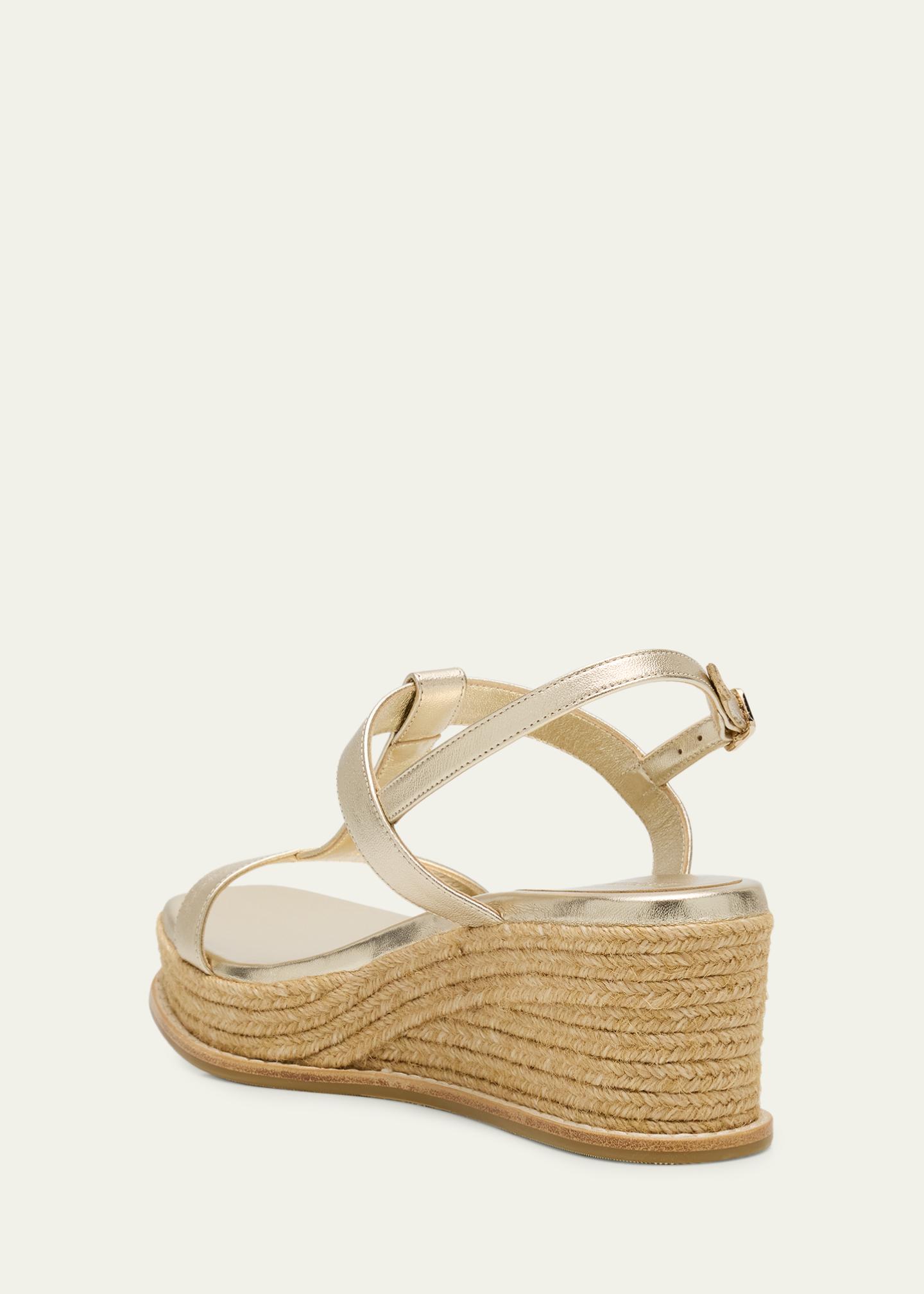 Jimmy Choo 60mm Thea Metallic Leather Wedge Sandals - Bergdorf Goodman