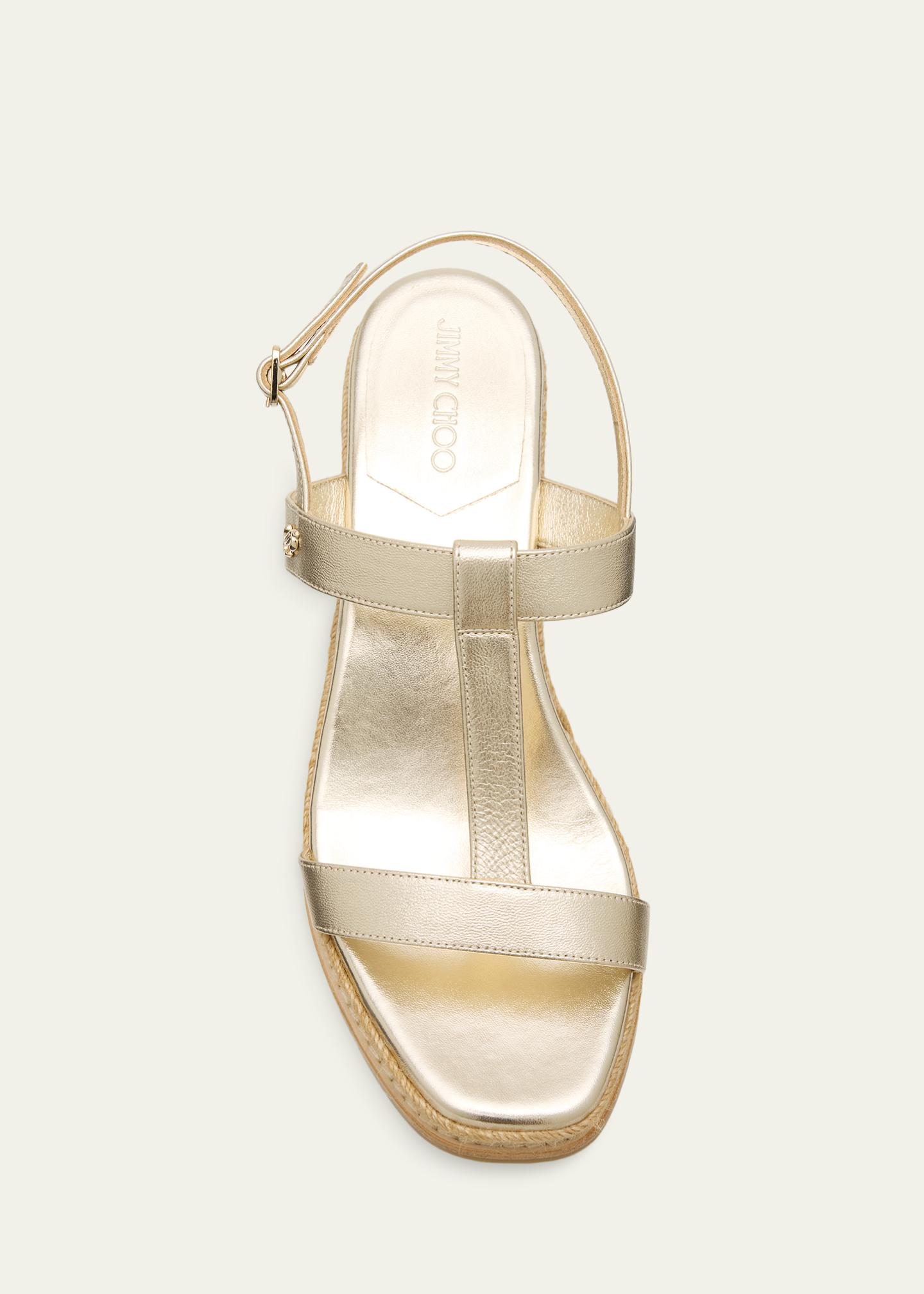 Jimmy Choo 60mm Thea Metallic Leather Wedge Sandals - Bergdorf Goodman
