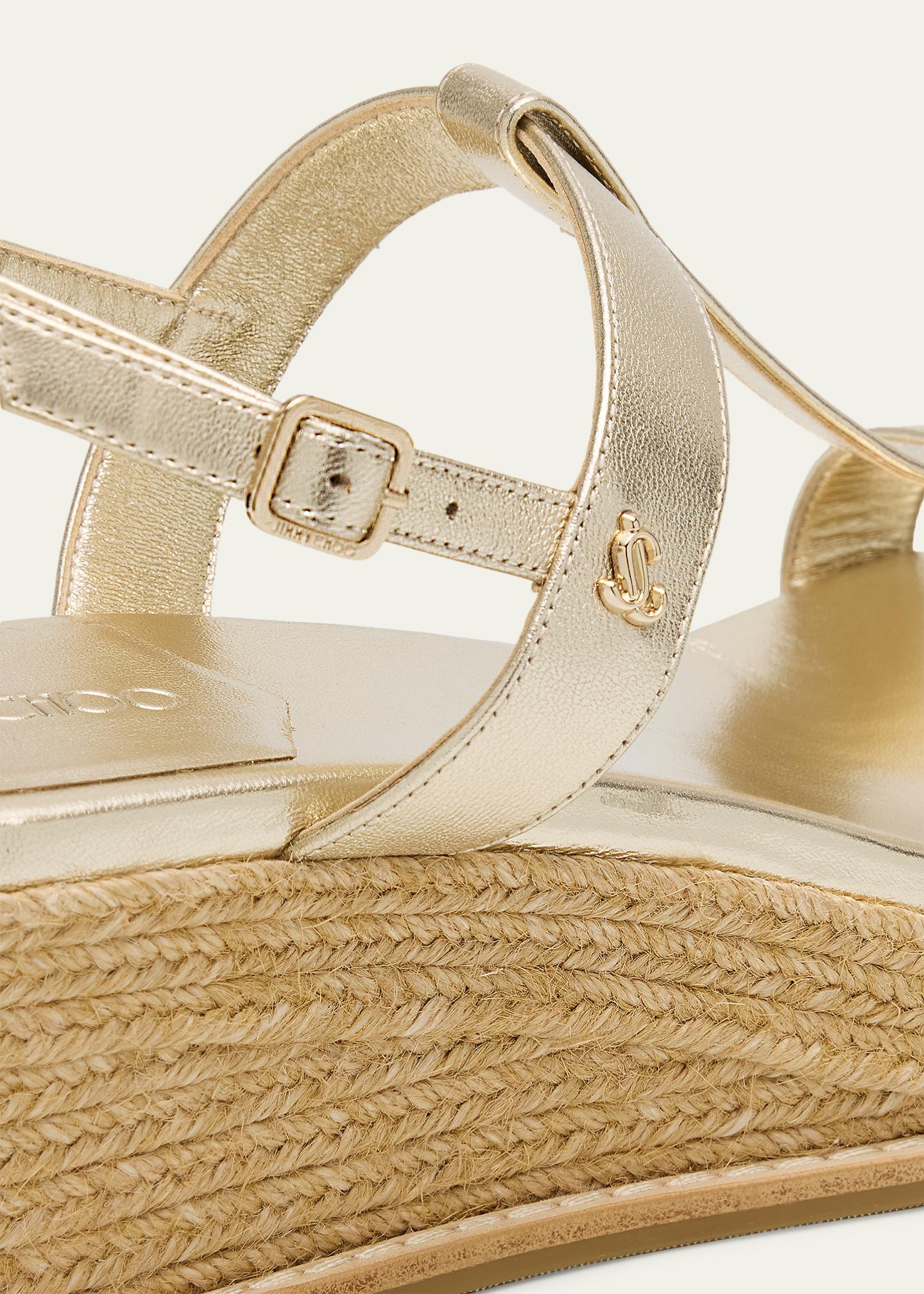 Jimmy Choo 60mm Thea Metallic Leather Wedge Sandals - Bergdorf Goodman