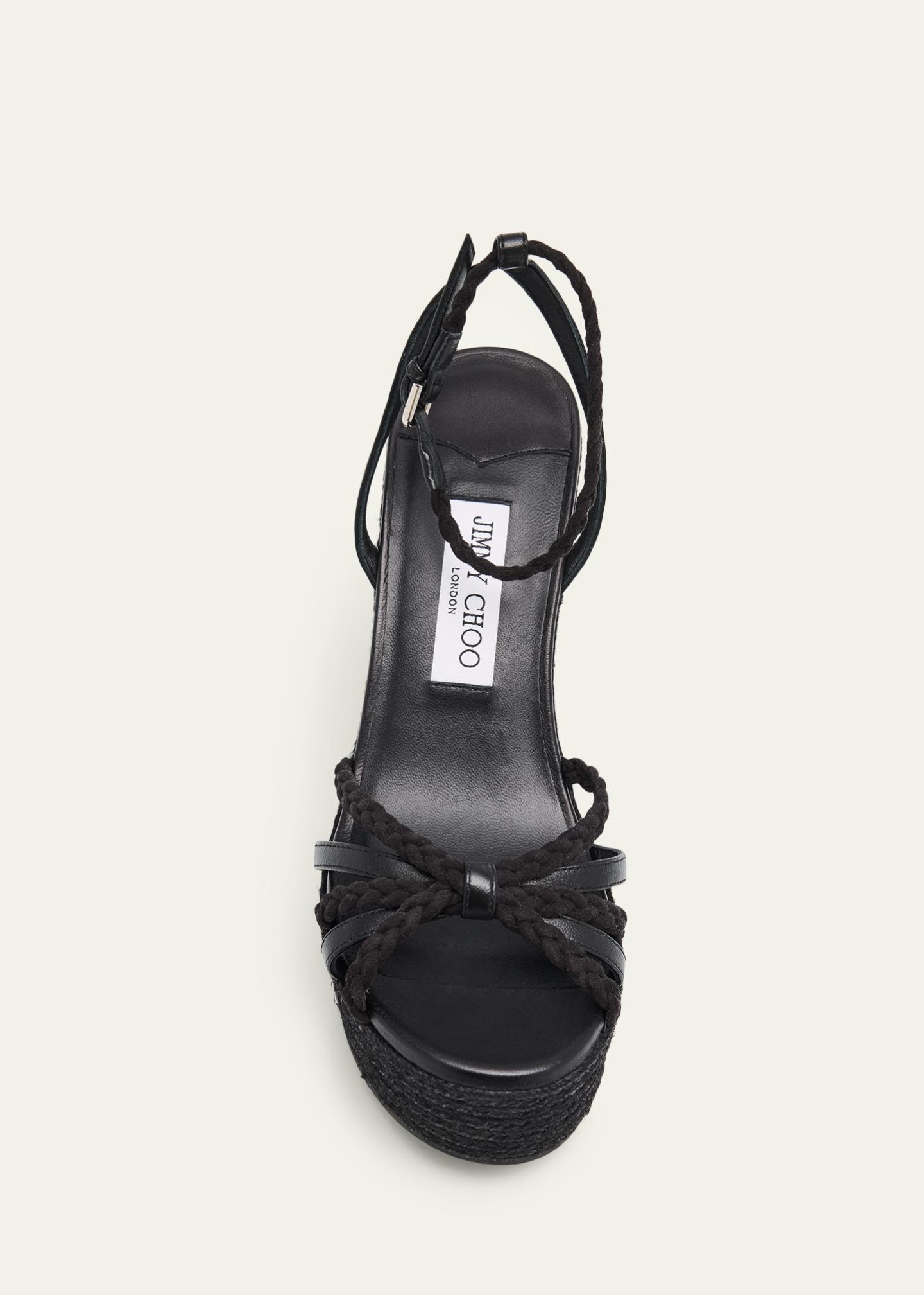 Jimmy Choo 100mm Dree Leather Espadrille Wedge Sandals - Bergdorf