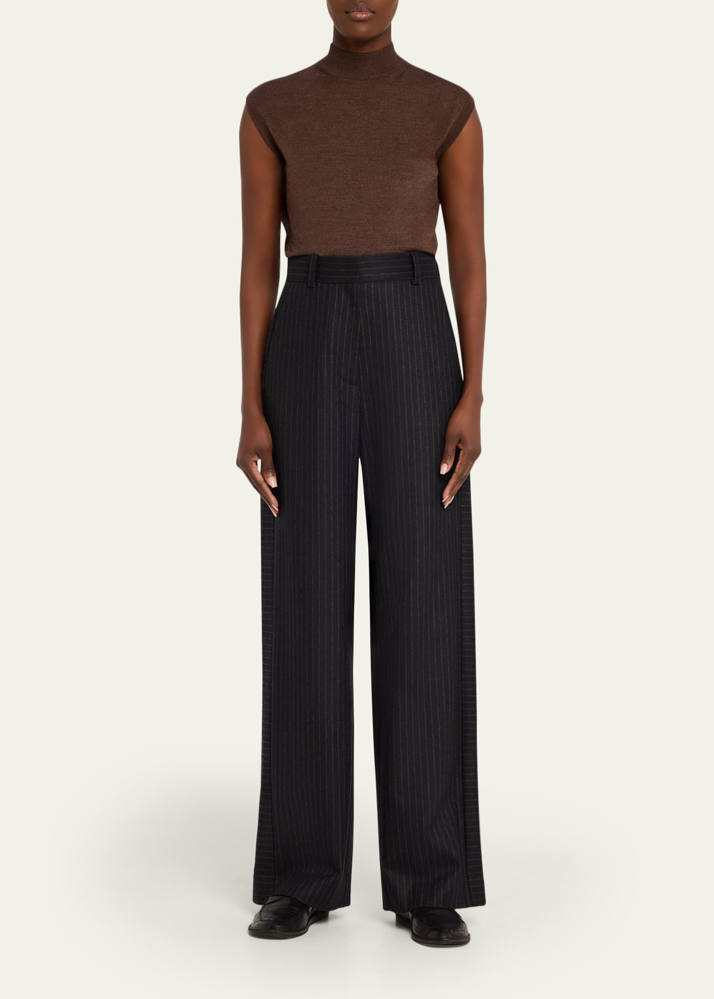 anOnlyChild Via Pinstriped Wide-Leg Side-Stripe Pants - Bergdorf