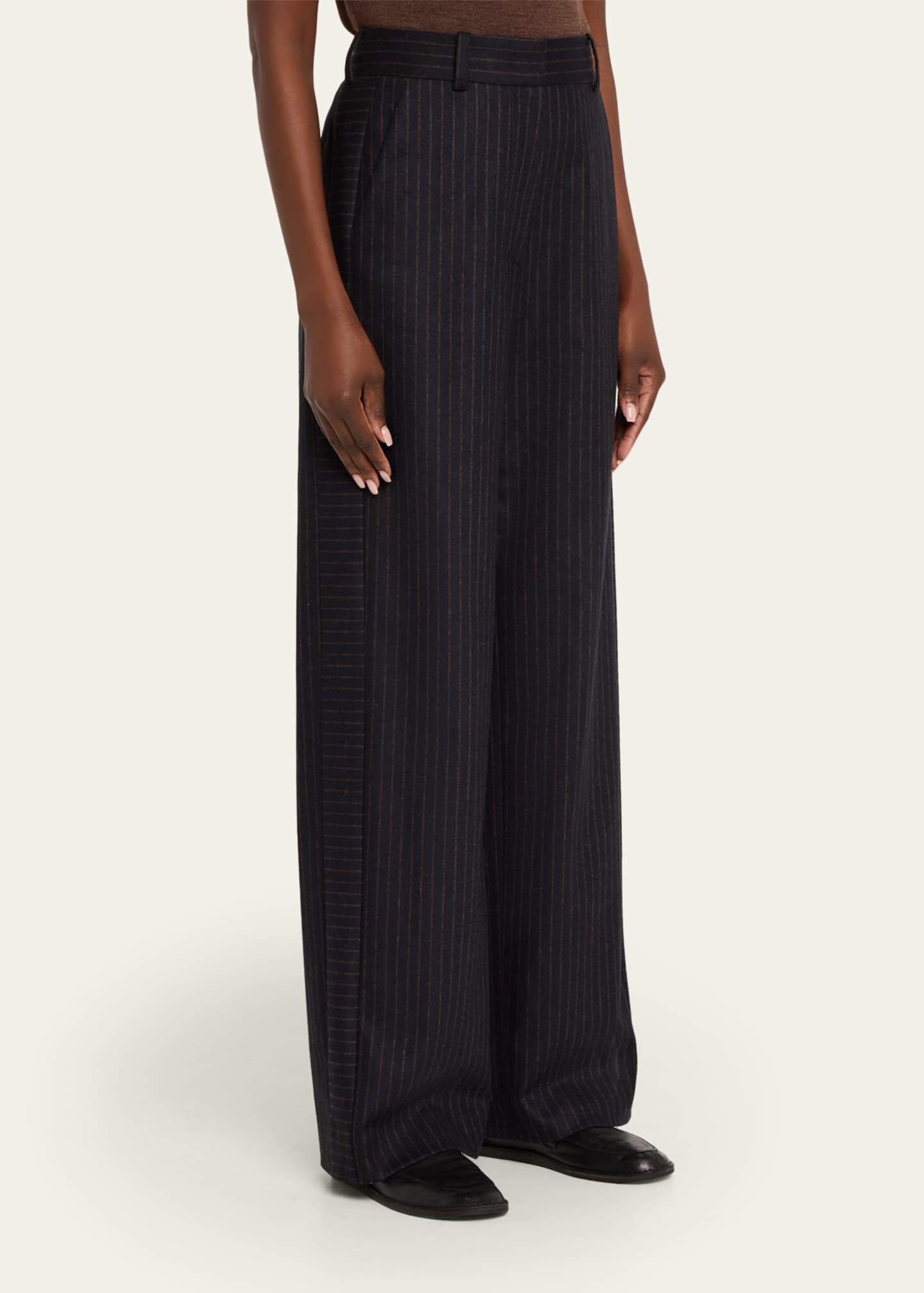 anOnlyChild Via Pinstriped Wide-Leg Side-Stripe Pants - Bergdorf