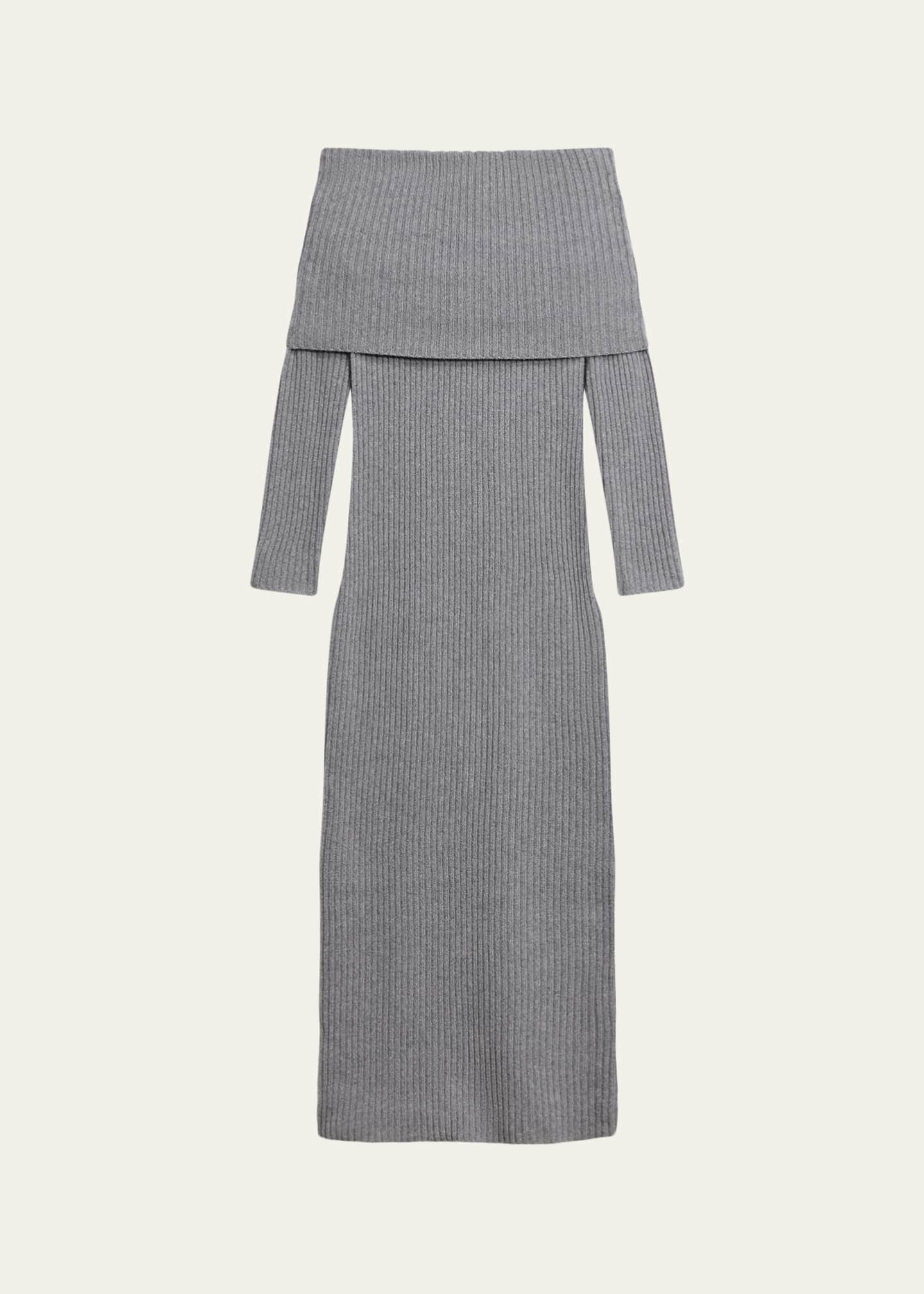 theory off shoulder dress Theory Off-the-Shoulder Ribbed Wool and Cashmere Dress
