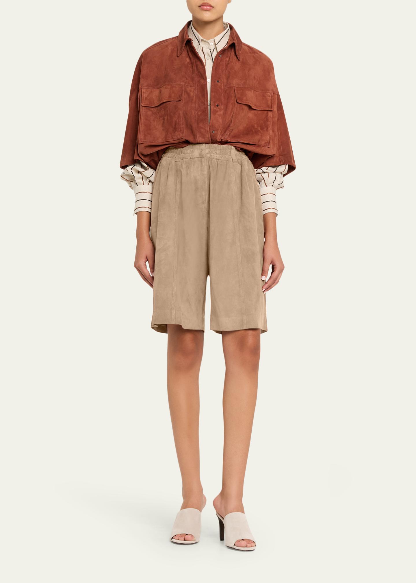 Brunello Cucinelli Couture Suede Pull-On Bermuda Shorts - Bergdorf