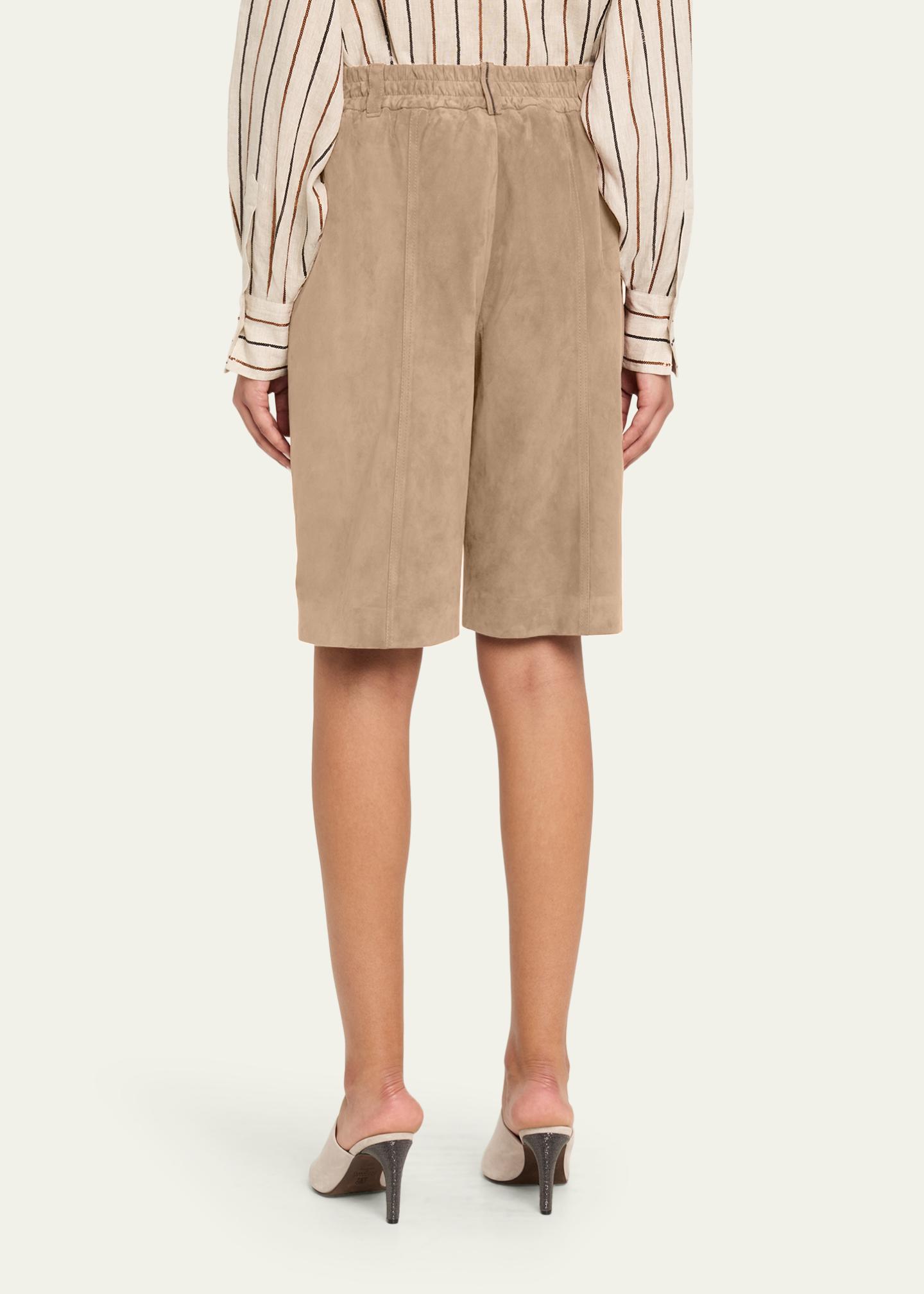 【美品】BRUNELLO CUCINELLI ショートパンツ　茶系　シルク　38 Brunello Cucinelli Couture Suede Pull-On Bermuda Shorts - Bergdorf