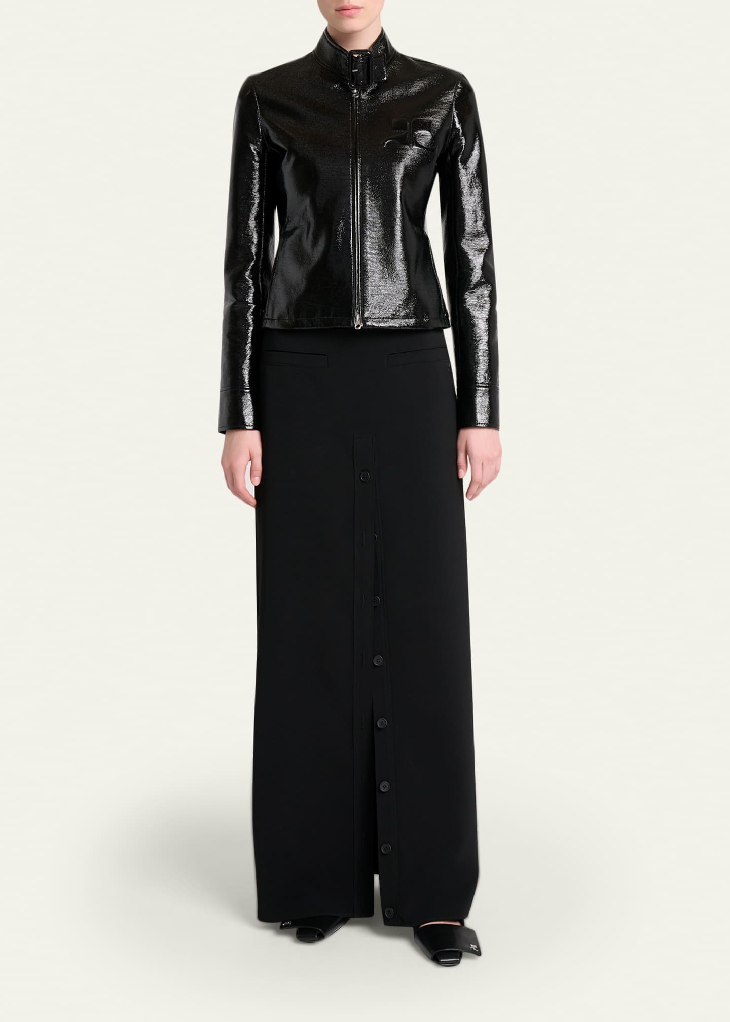 Courreges Buckle-Collar Shiny Vinyl Zipped Jacket - Bergdorf Goodman
