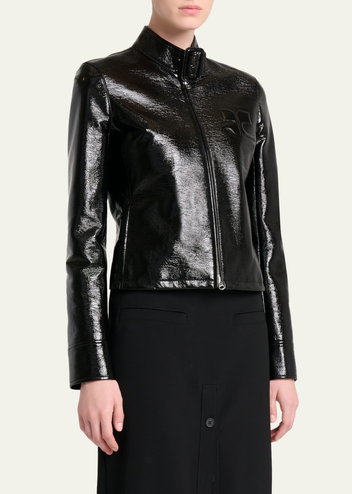 Courreges Buckle-Collar Shiny Vinyl Zipped Jacket - Bergdorf Goodman