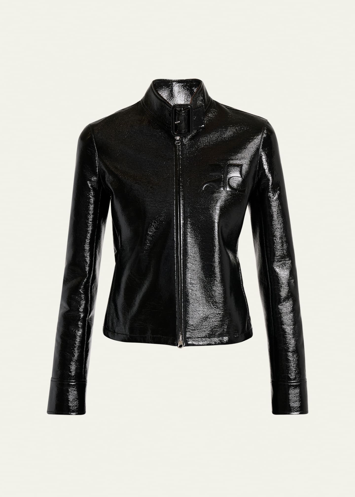 Courreges Buckle-Collar Shiny Vinyl Zipped Jacket - Bergdorf Goodman