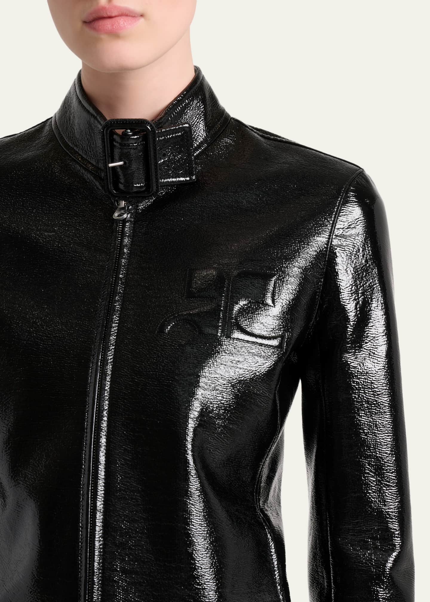 Courreges Buckle-Collar Shiny Vinyl Zipped Jacket - Bergdorf Goodman