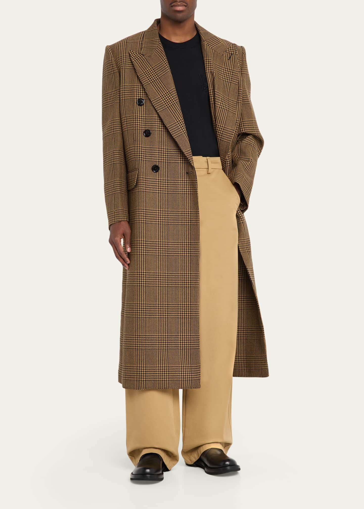 Valentino Garavani Men's Double-Breasted Glen Plaid Wool Coat