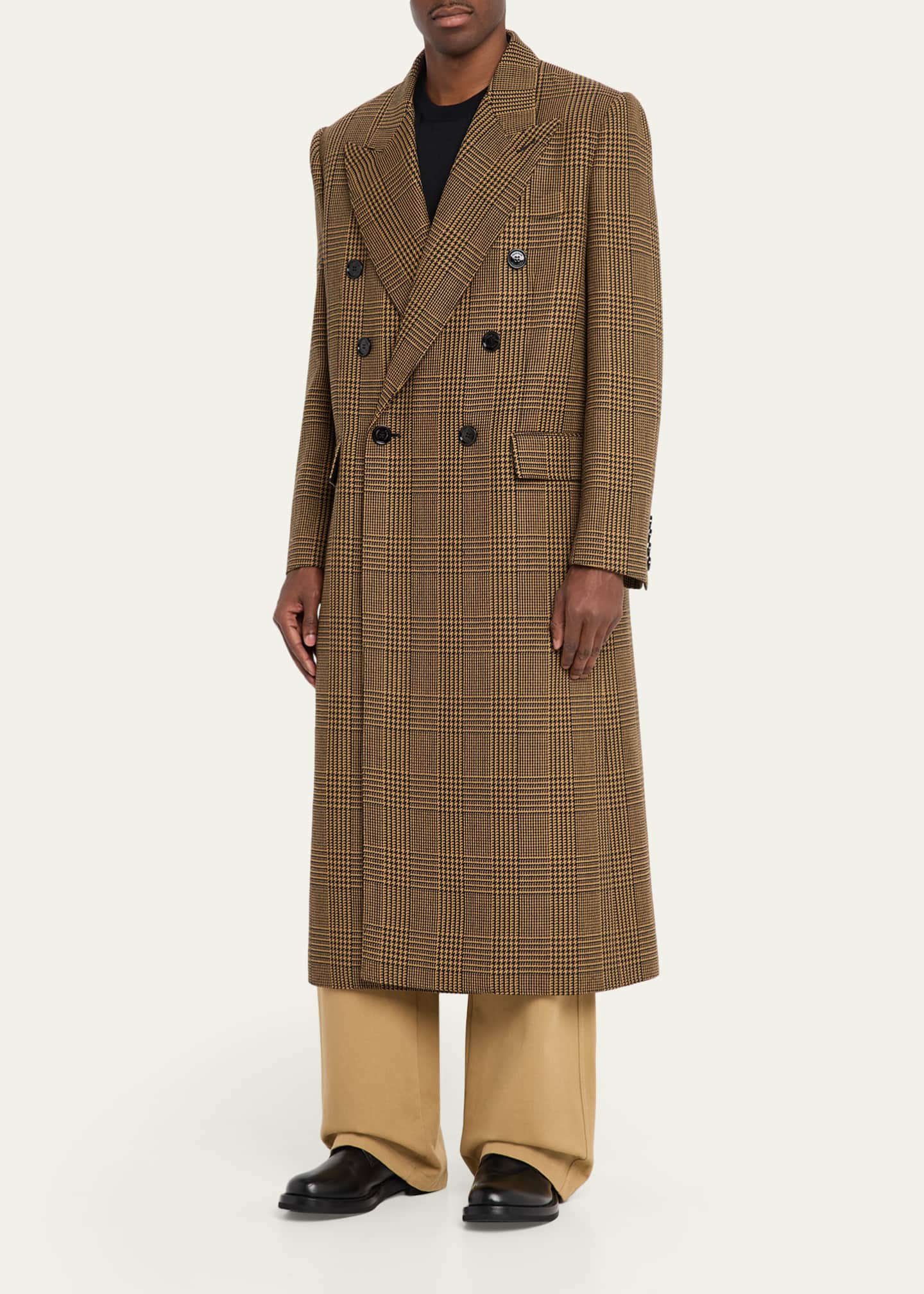 Valentino Garavani Men's Double-Breasted Glen Plaid Wool Coat