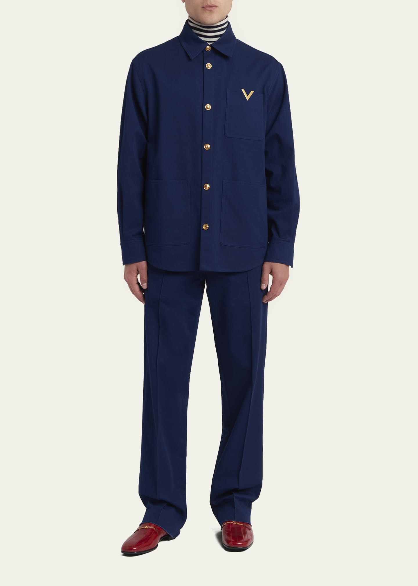 【希少】Valentino Garavani ヴィンテージ ロングジャケット Valentino Garavani Men's Cotton Gabardine Shirt Jacket with VGold