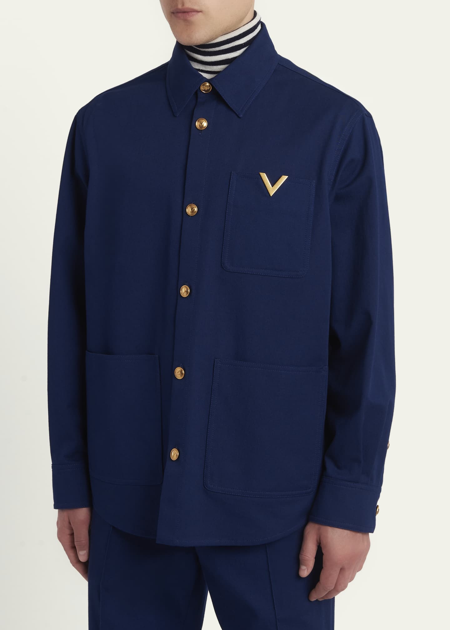Valentino Garavani Men's Cotton Gabardine Shirt Jacket with VGold