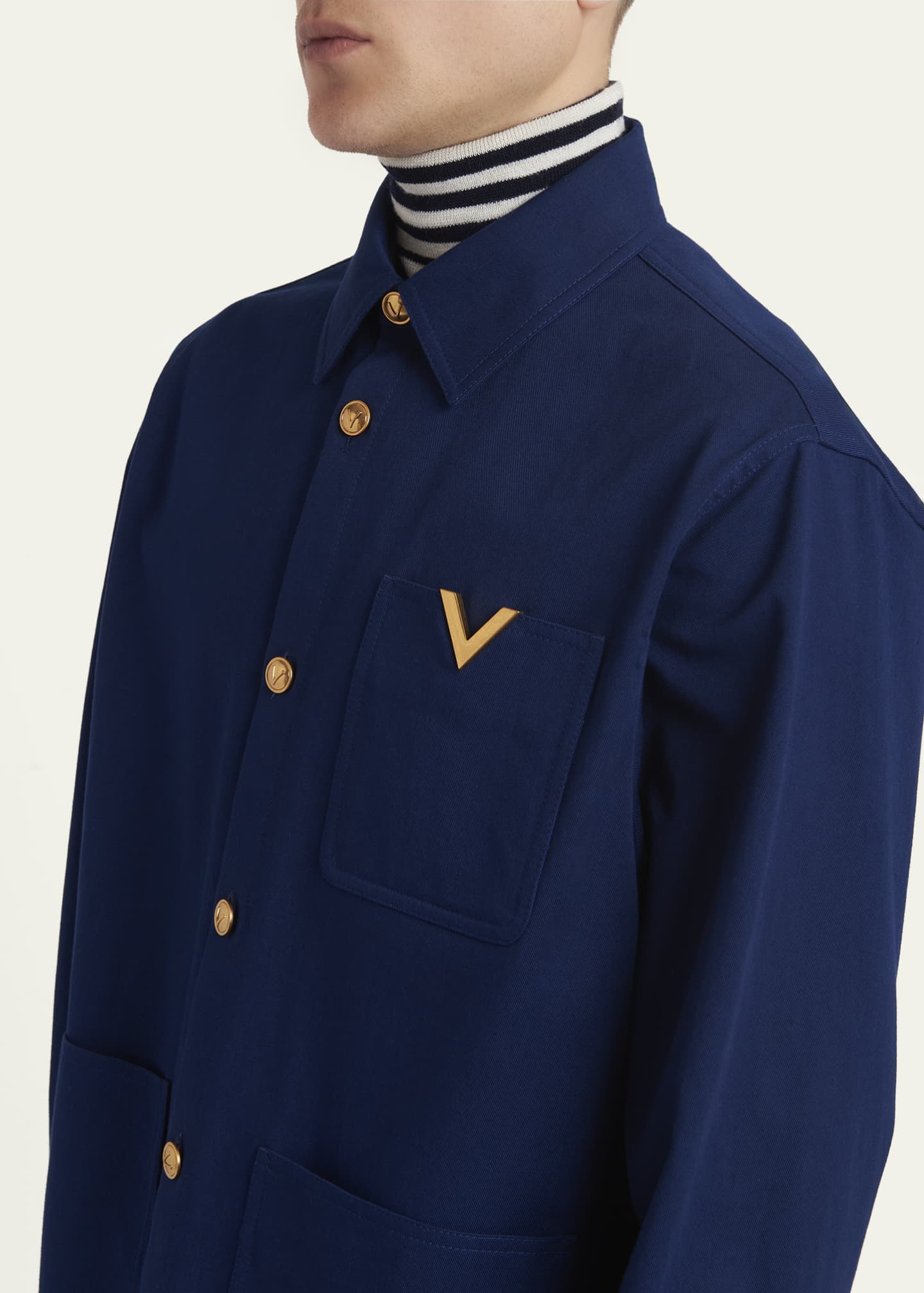 Valentino Garavani Men's Cotton Gabardine Shirt Jacket with VGold