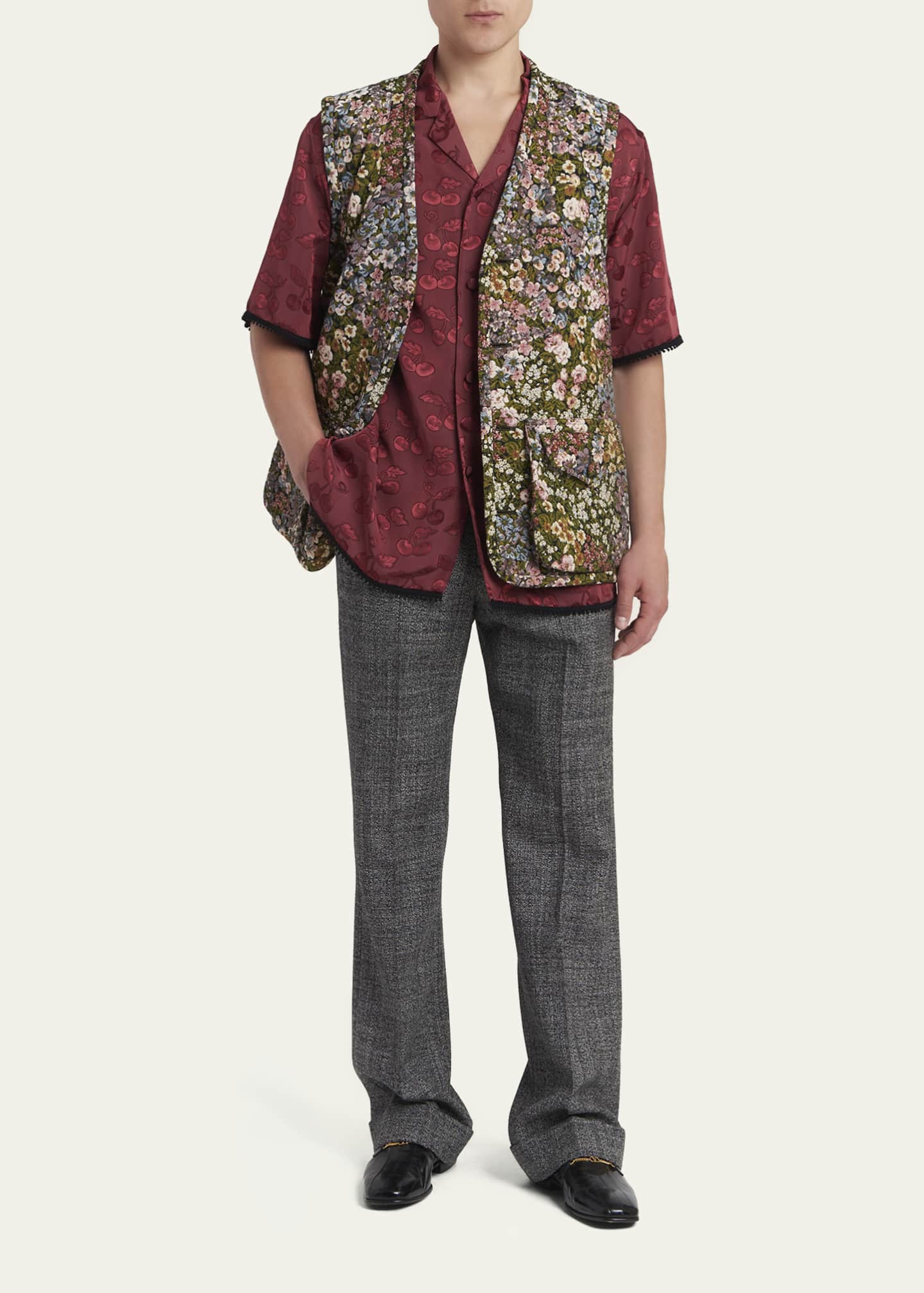 Valentino Garavani Men's Viscose Cherryfic Jacquard Bowling Shirt