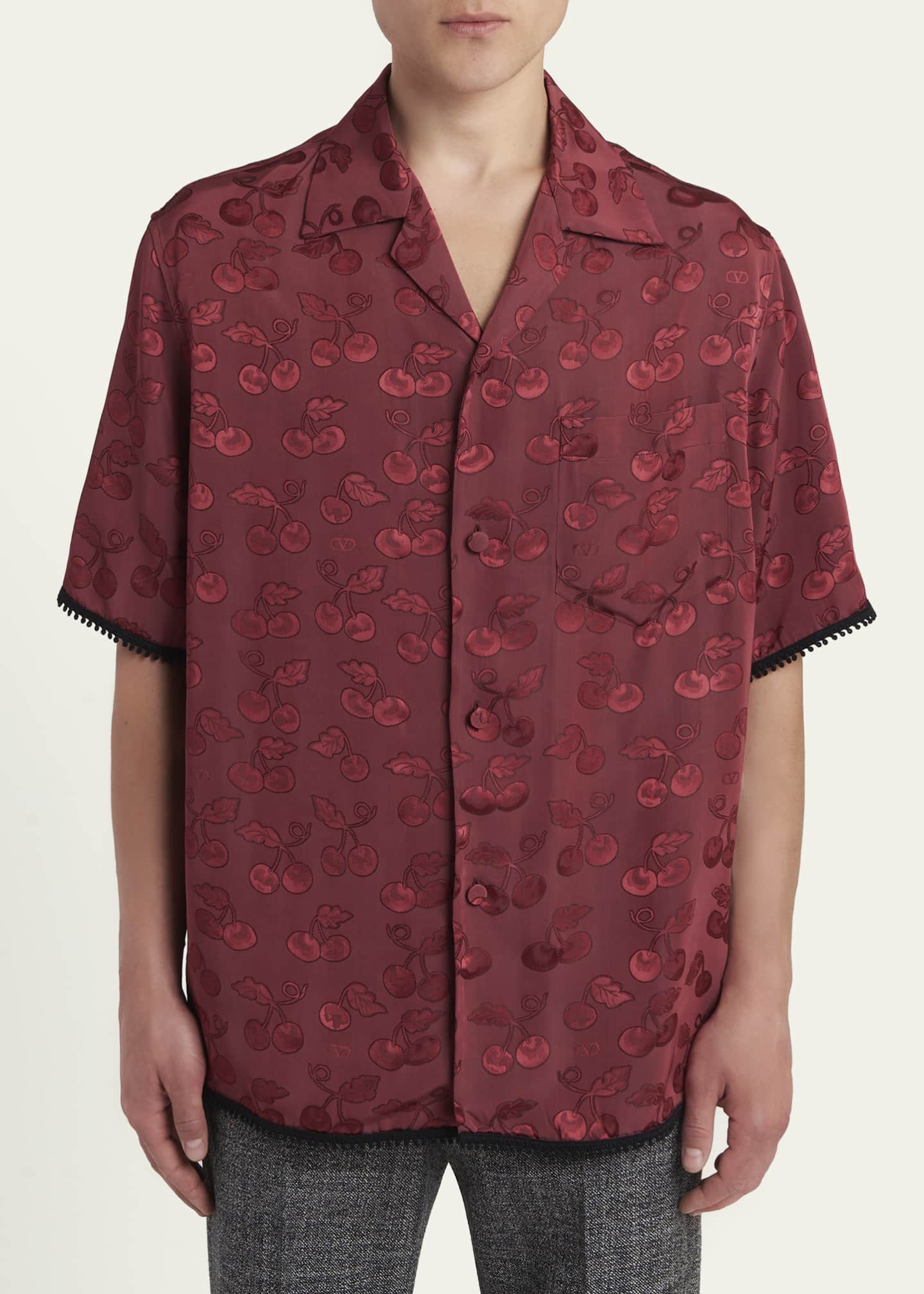 Valentino Garavani Men's Viscose Cherryfic Jacquard Bowling Shirt
