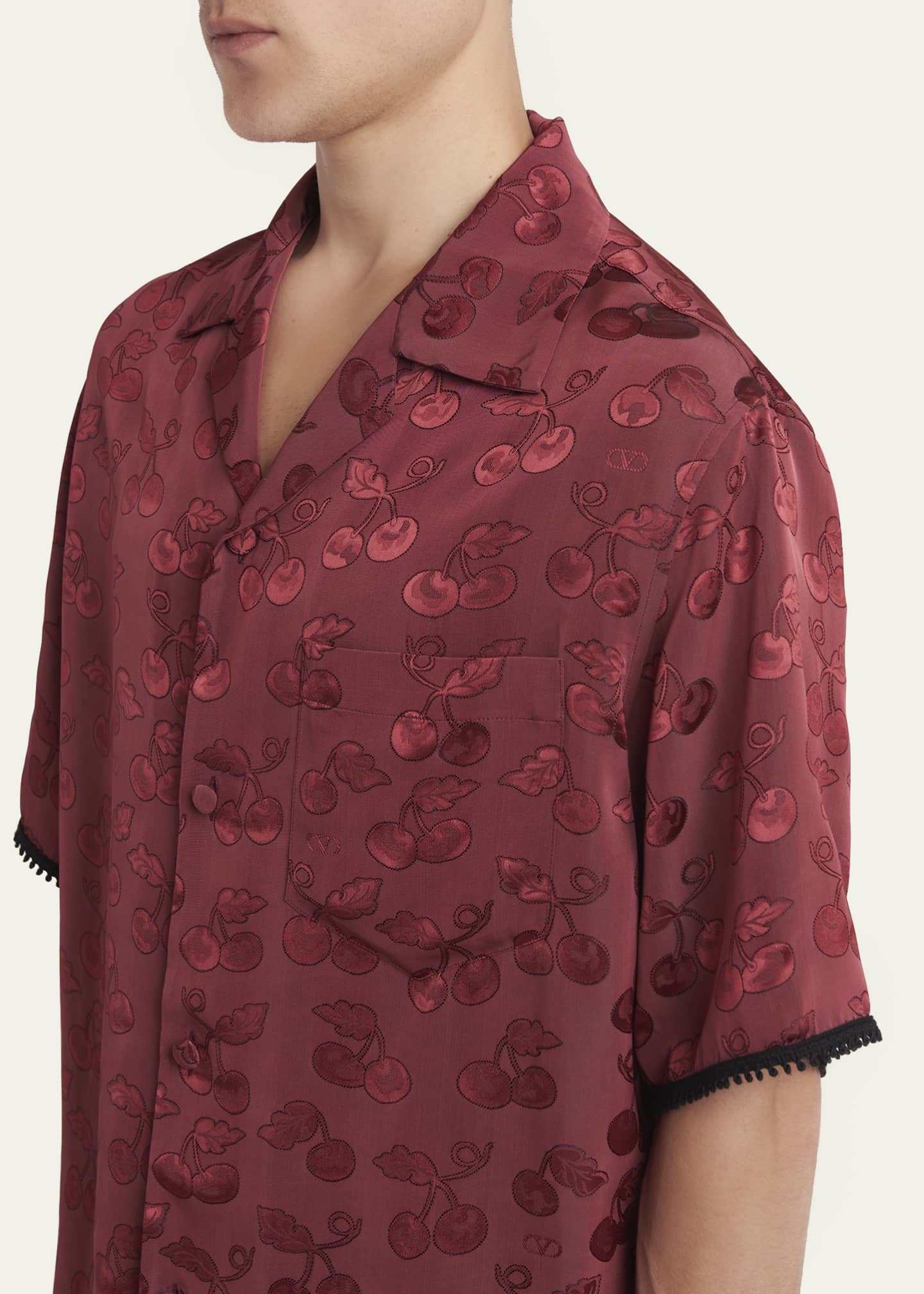 Valentino Garavani Men's Viscose Cherryfic Jacquard Bowling Shirt
