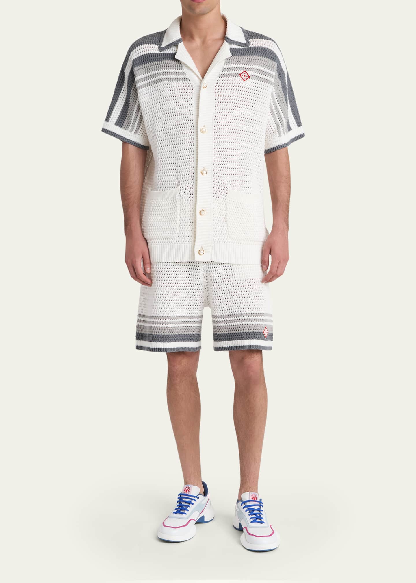 CASABLANCA Men's Cotton Crochet Short-Sleeve Tennis Shirt