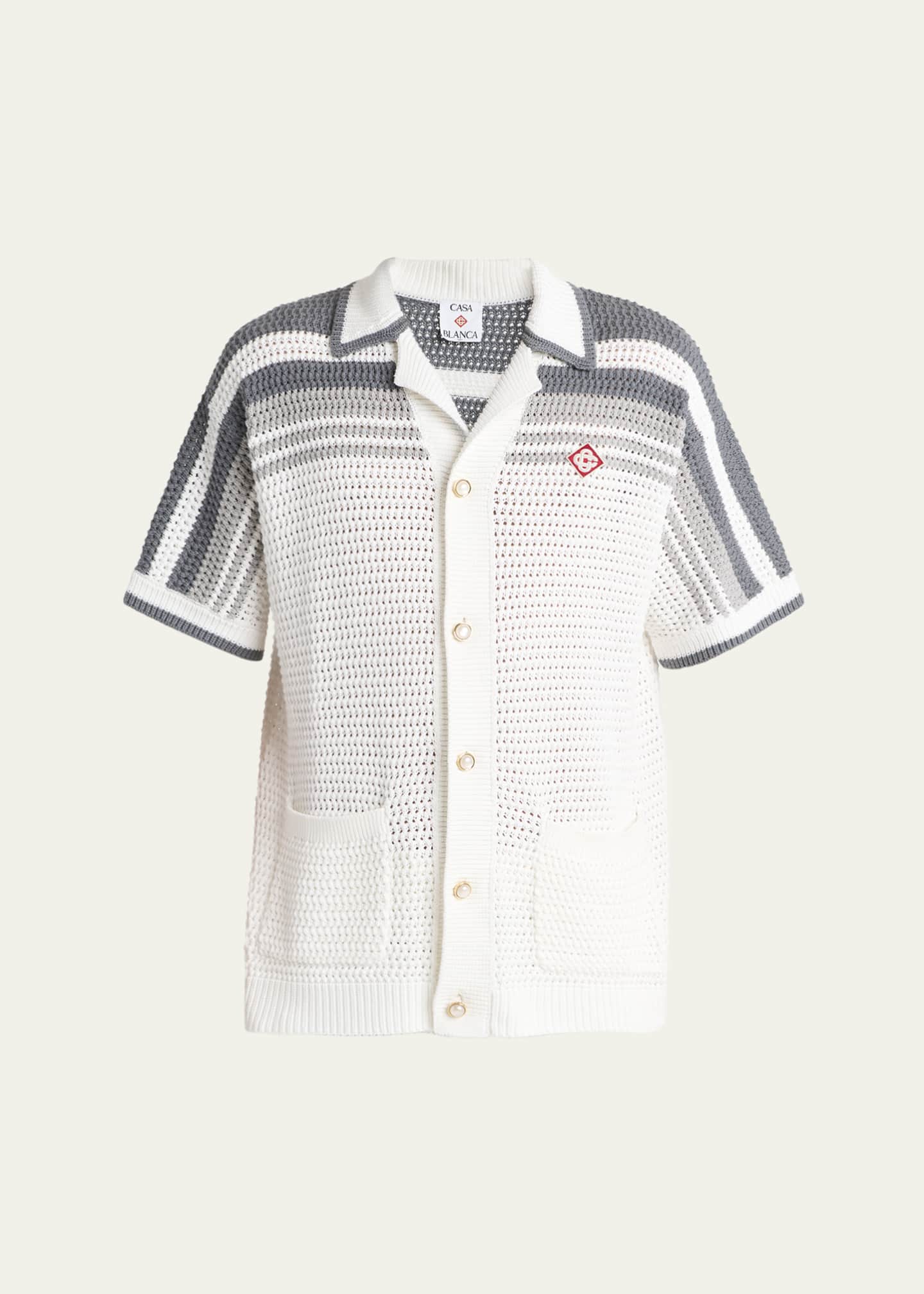 CASABLANCA Men's Cotton Crochet Short-Sleeve Tennis Shirt