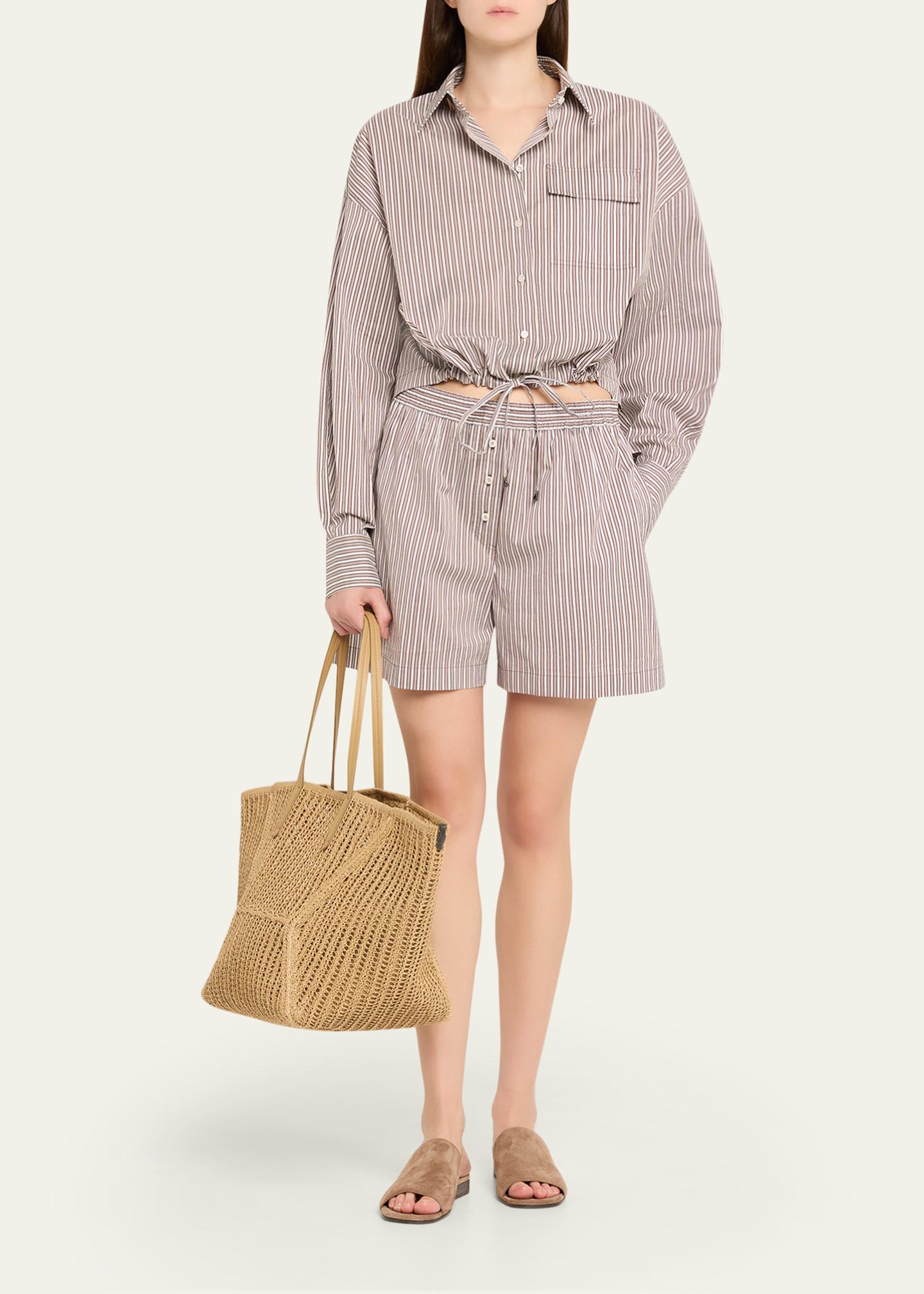 Brunello Cucinelli Striped Crispy Cotton-Silk Pajama Shorts