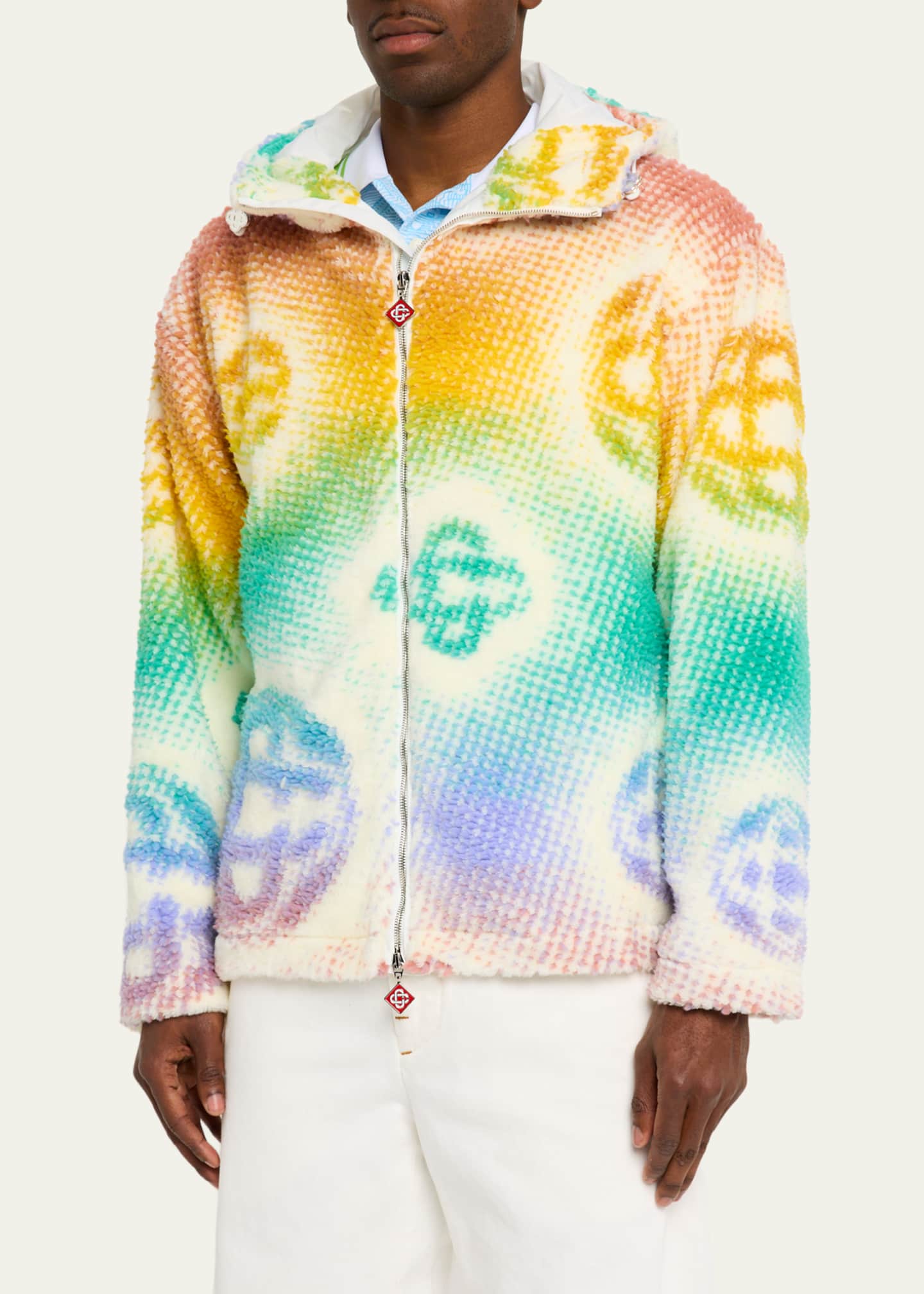 CASABLANCA Men's Halftone Logo Full-Zip Hoodie - Bergdorf Goodman