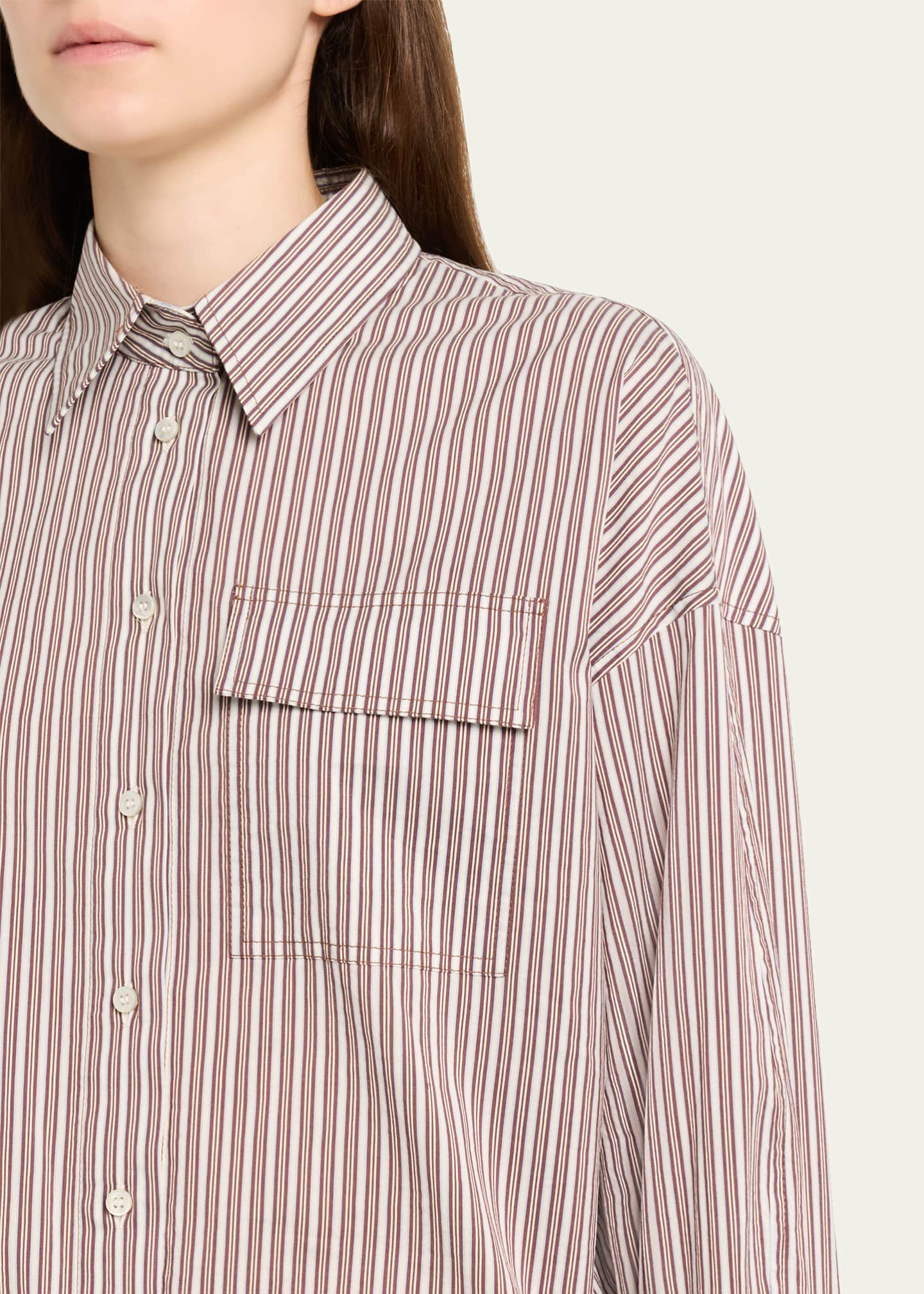 Brunello Cucinelli Striped Crispy Cotton-Silk Drawstring Button