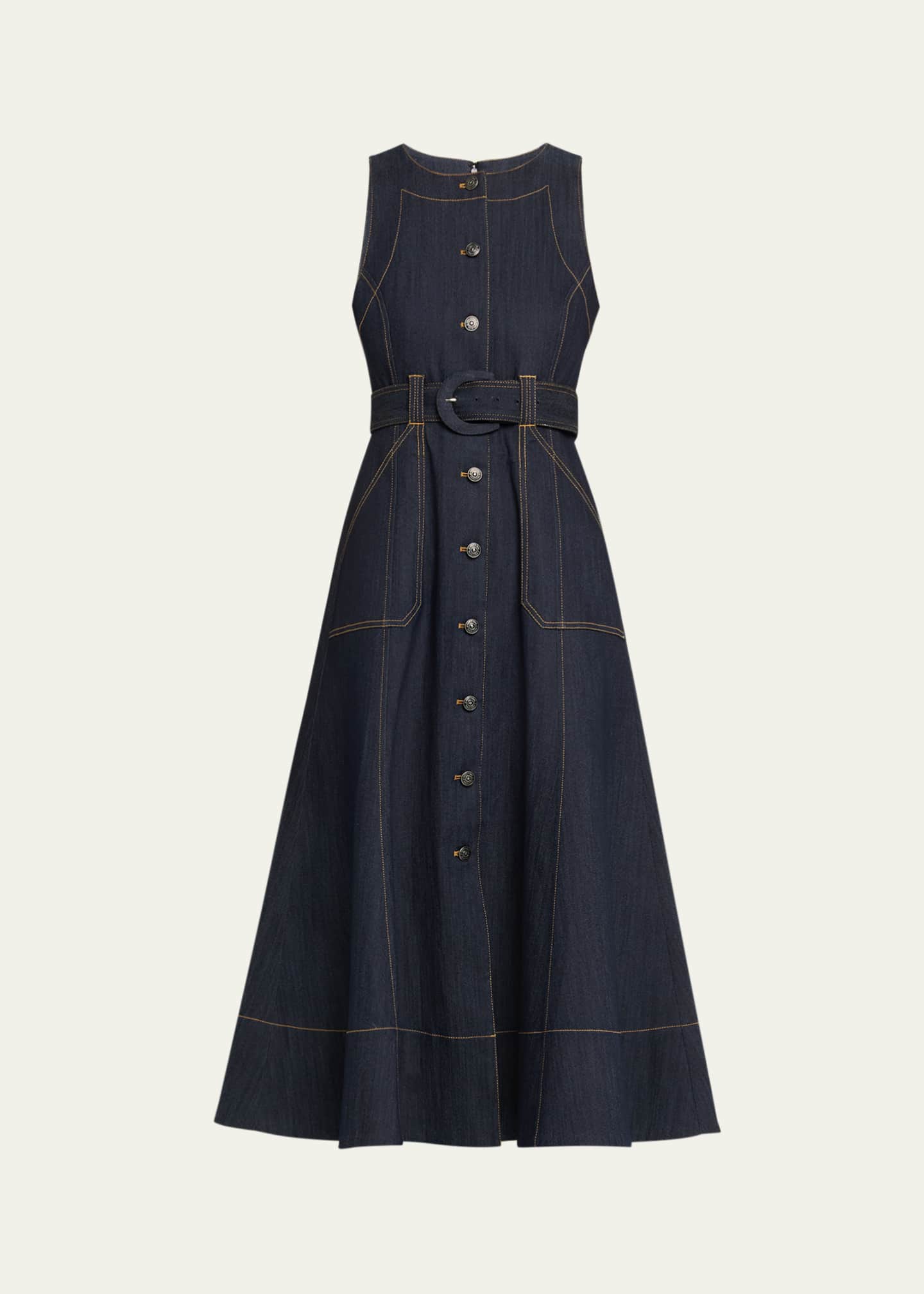 white christmas dresses Vale Scalloped Denim Dress - Mid Blue Wash | Sass Clothing main image 1