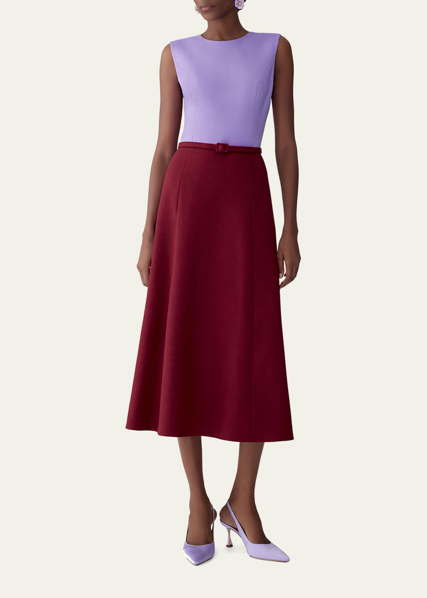 Carolina Herrera Colorblock Sleeveless Belted Midi Dress