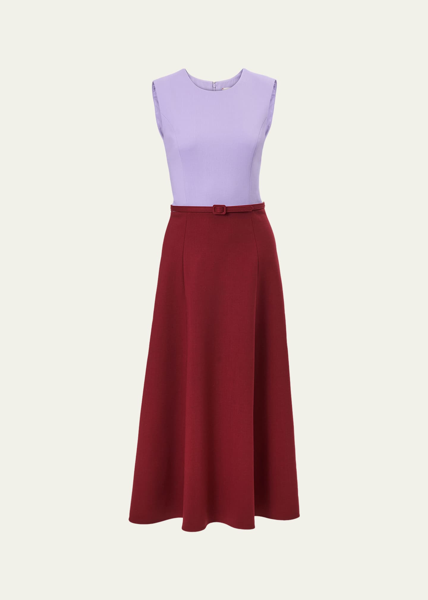 Carolina Herrera Colorblock Sleeveless Belted Midi Dress