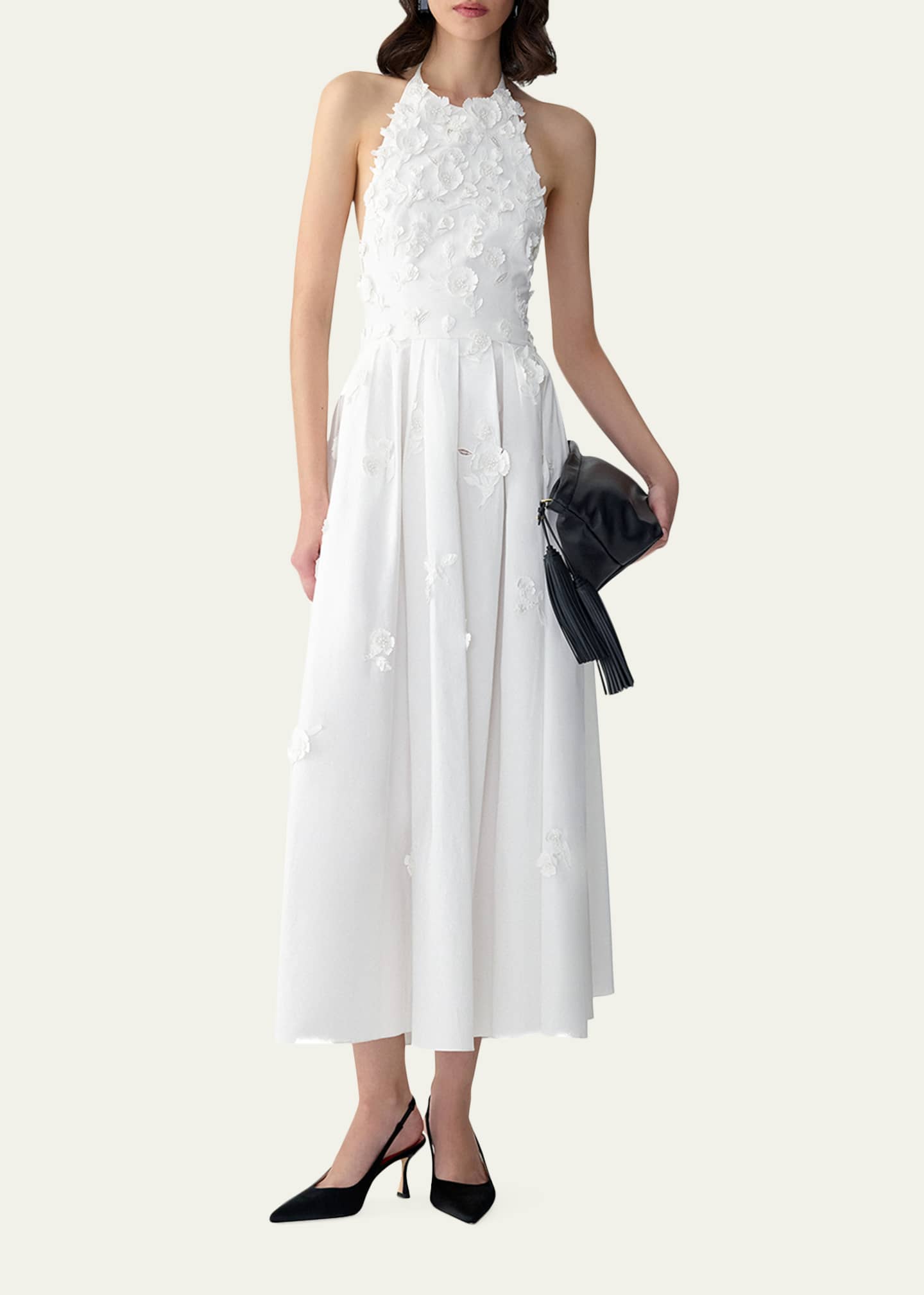 Carolina Herrera Women's Halter Neck 3D Floral Dress - White - Size 4