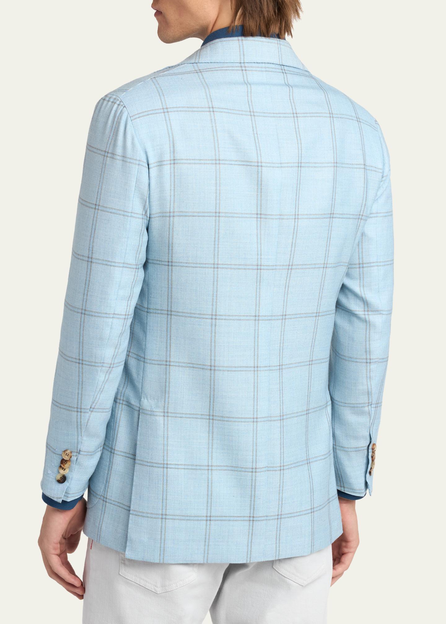 Kiton Men's Windowpane Check Cashmere and Linen Sport Coat