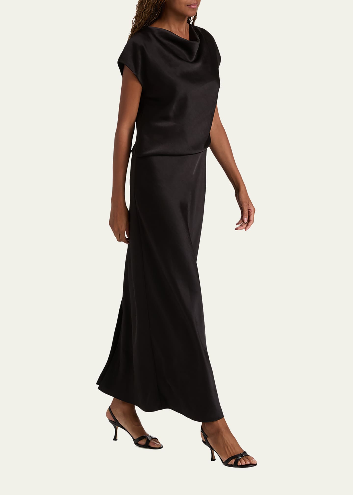 Women's Draped Satin Cowl-Neck Dress, Black, Size XS | Vince