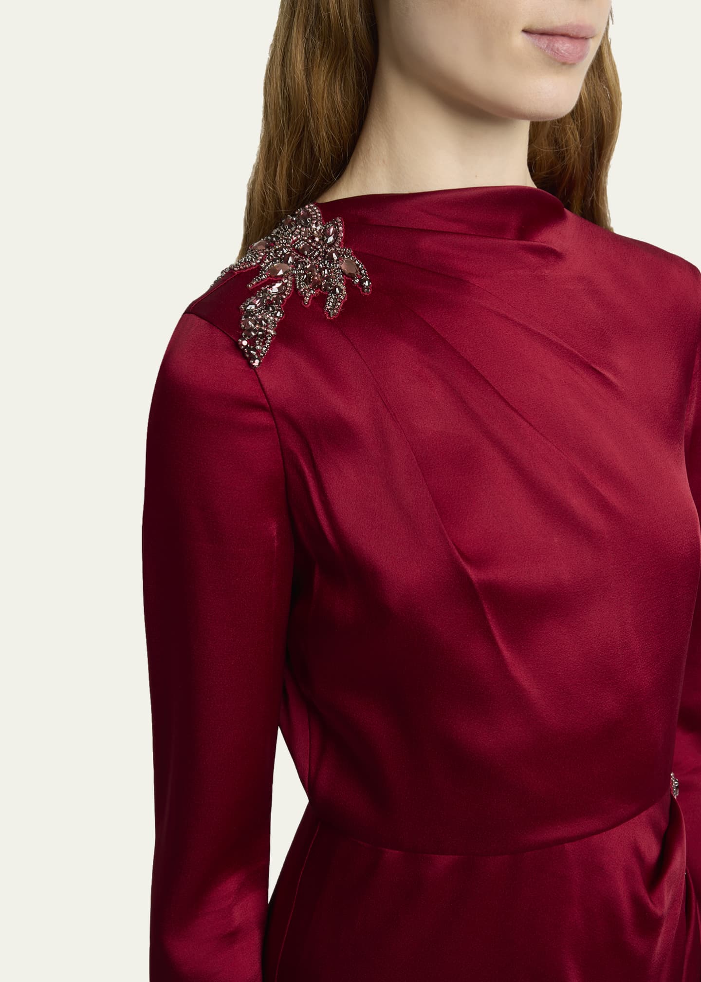 Erdem Women's Crystal Embellished Long Sleeve Satin Dress - Red