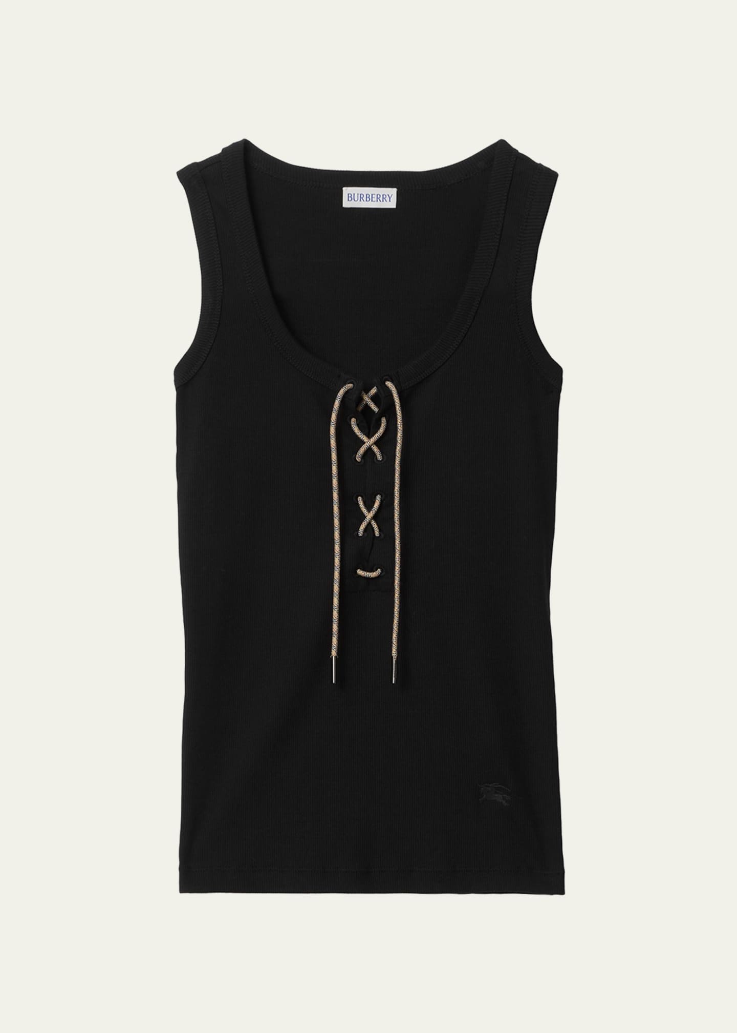 Burberry Cleo Lace-Up Ribbed Cotton Tank Top - Bergdorf Goodman