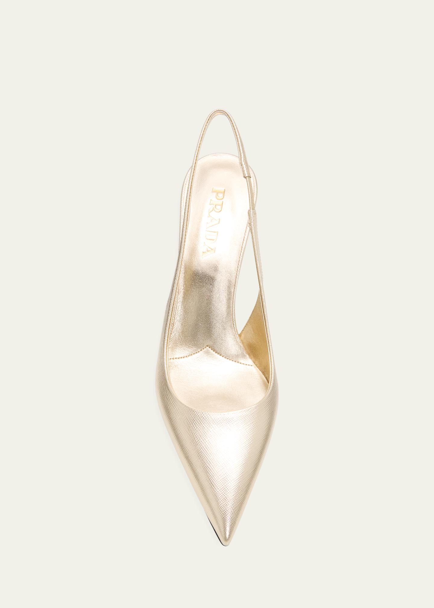Prada 90mm Saffiano Metallic Leather Slingback Pumps - Bergdorf 