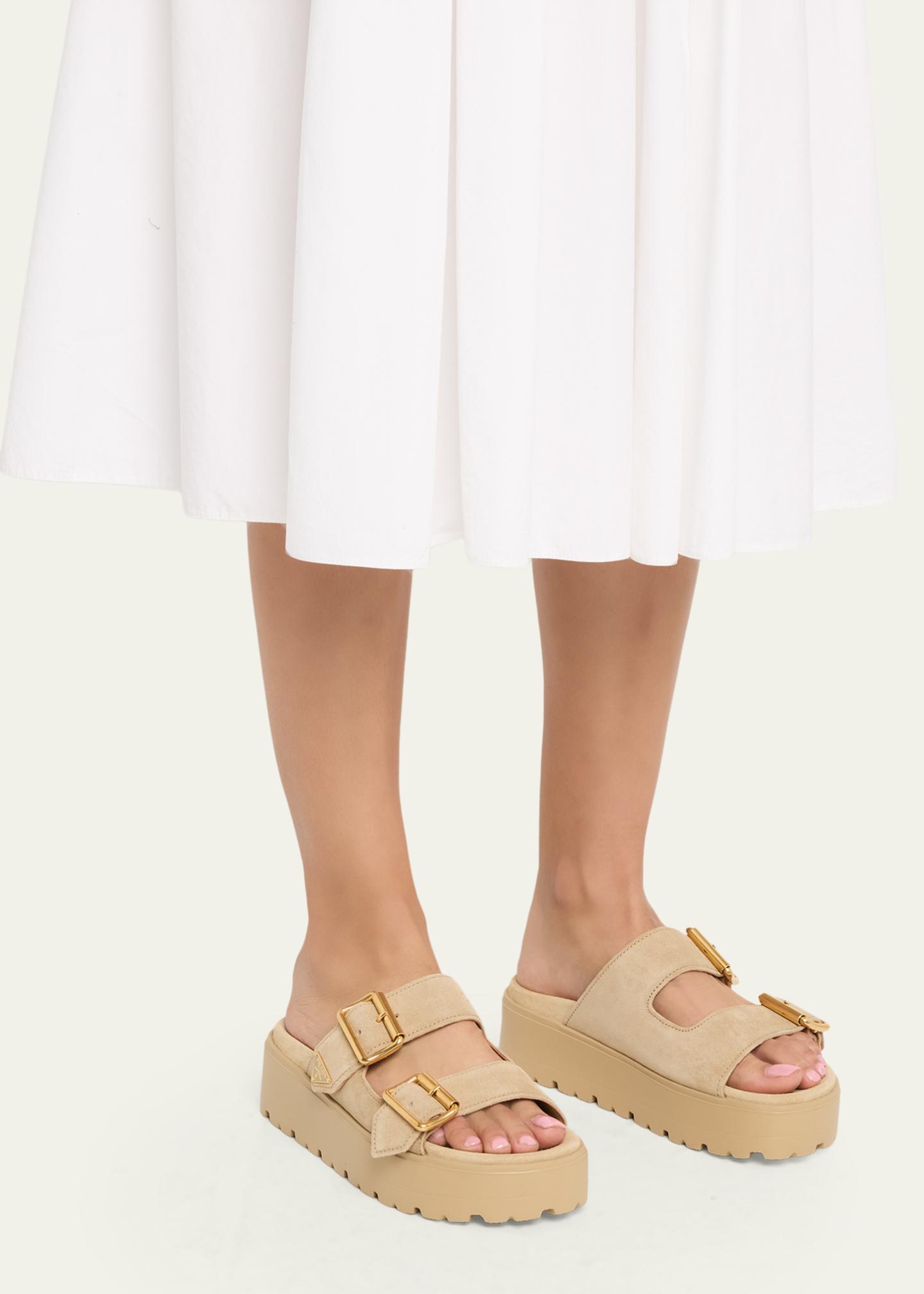 Prada Triangle Suede Sandals Prada Triangle Logo Suede Ankle-Strap Platform Sandals  main image 3