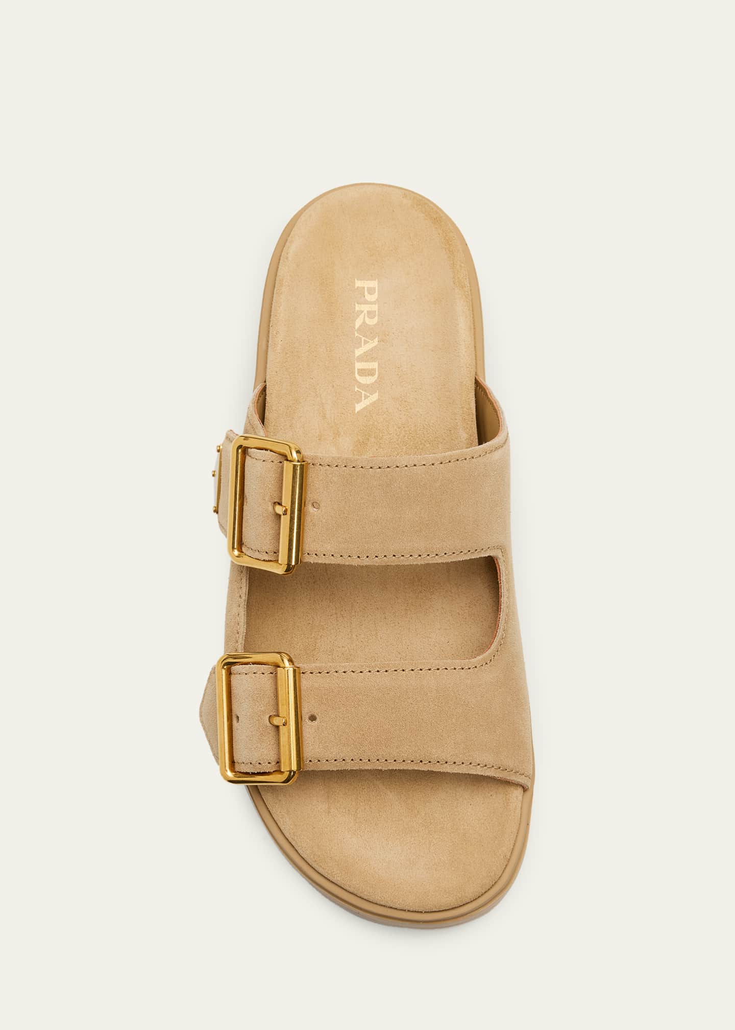 Prada Triangle Logo Suede Dual-Buckle Platform Sandals - Bergdorf