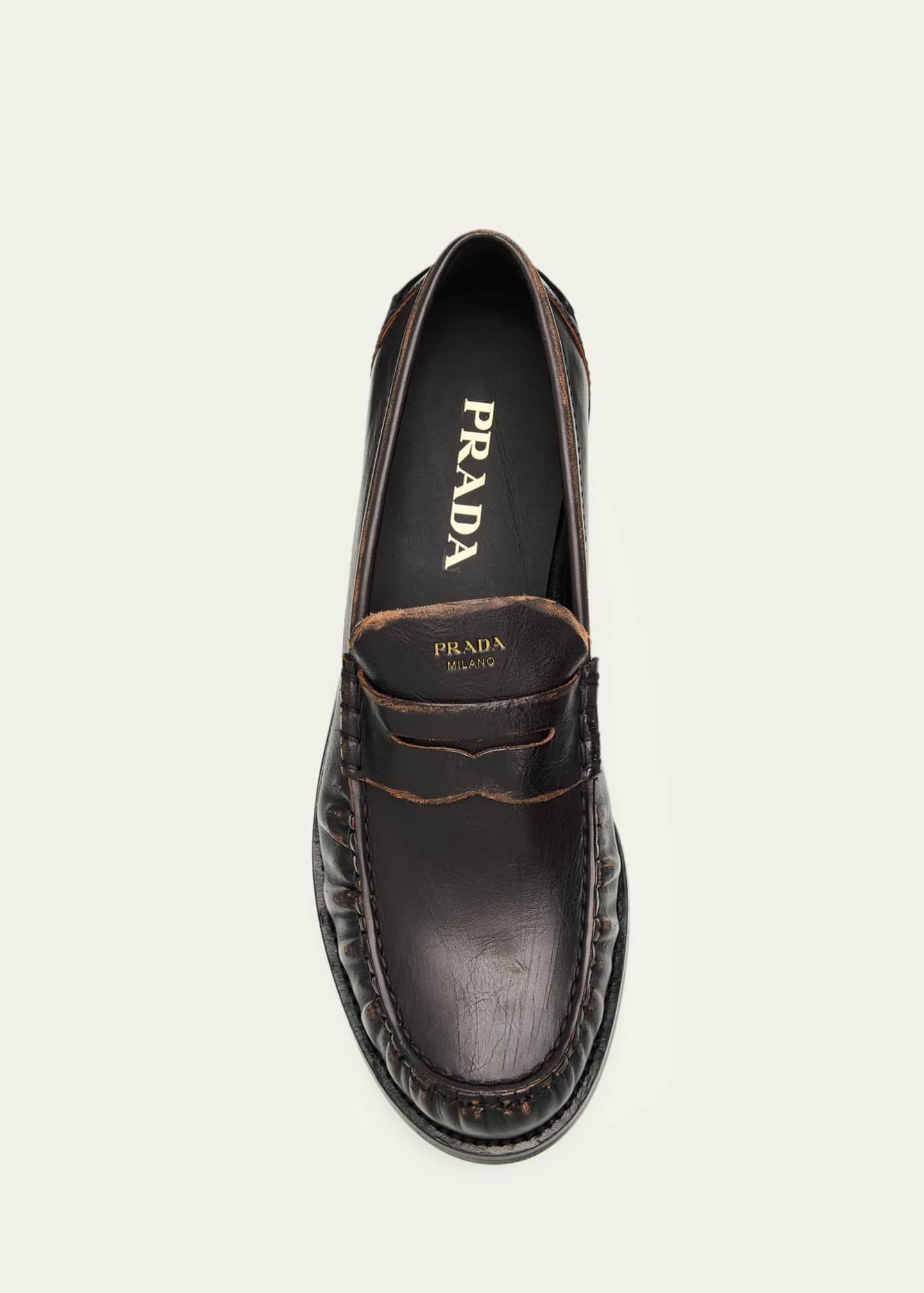 Prada Distressed Leather Loafers - Bergdorf Goodman