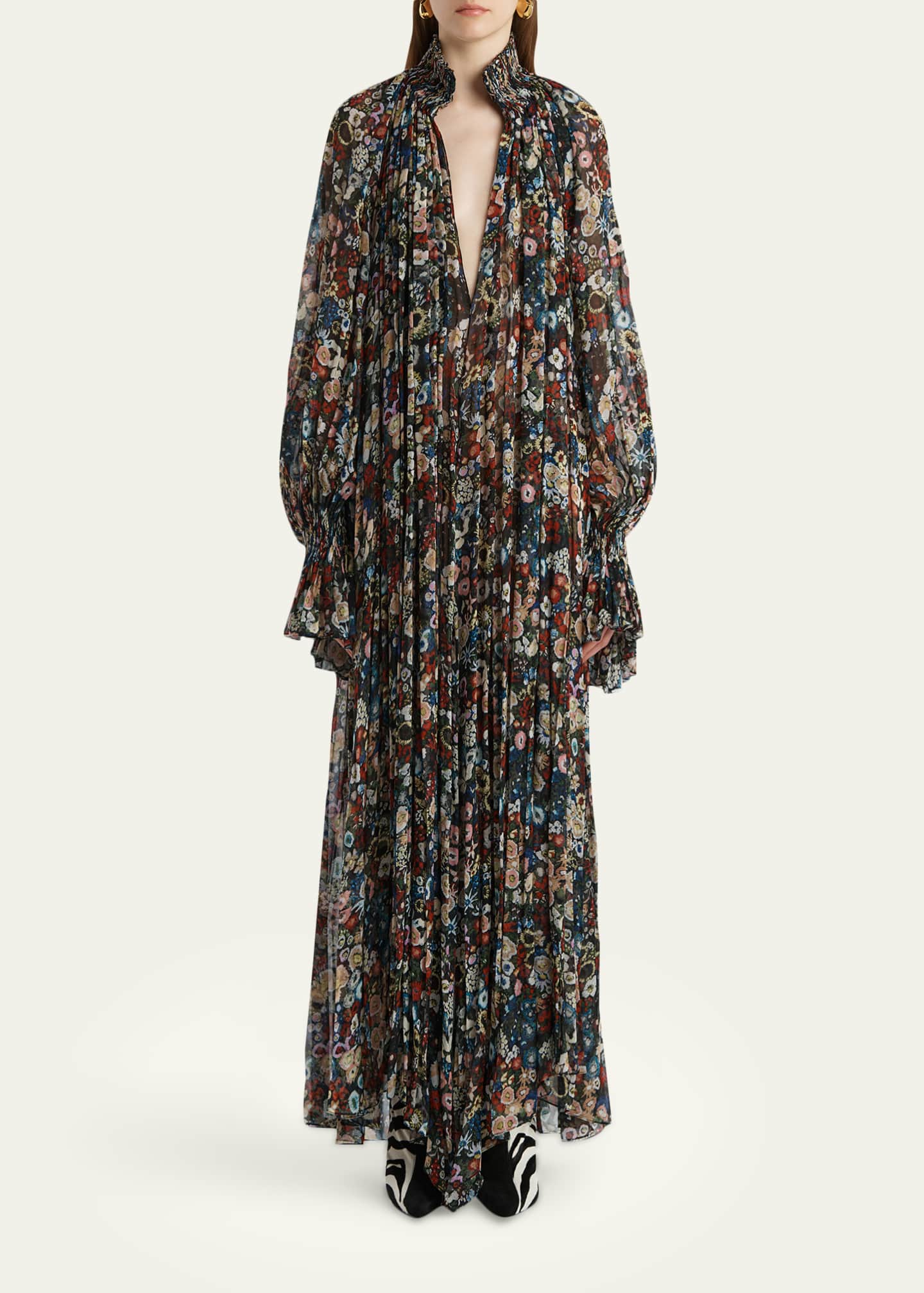 Khaite Edgar Floral Silk Maxi Dress - Black Mult