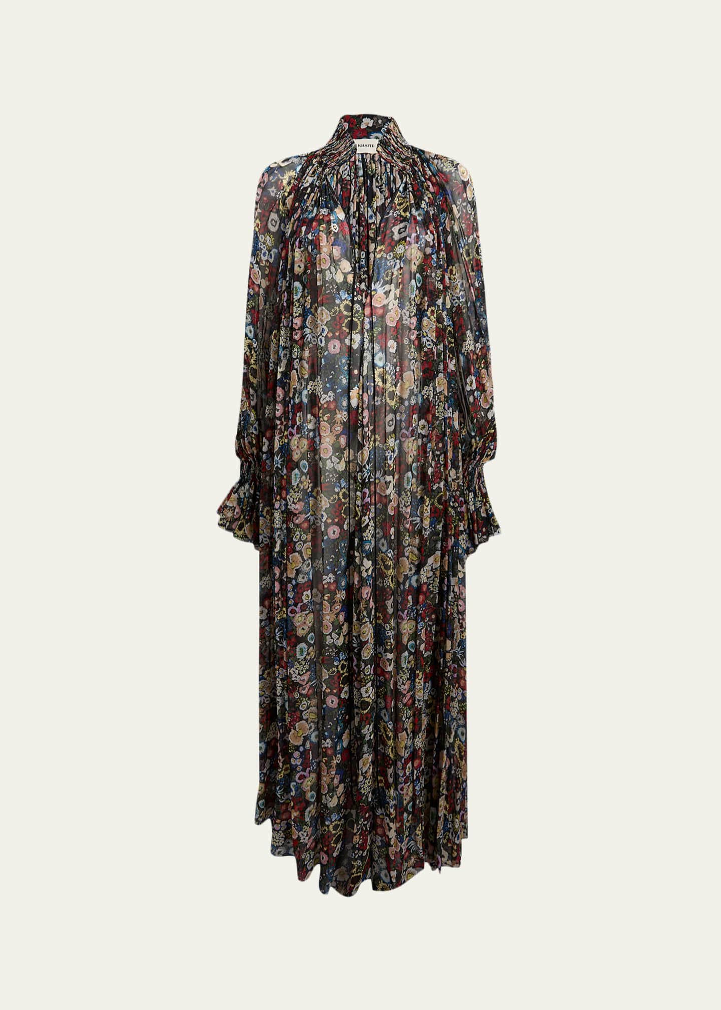 Khaite Edgar Plunging Floral Silk Maxi Peasant Dress - Bergdorf Goodman
