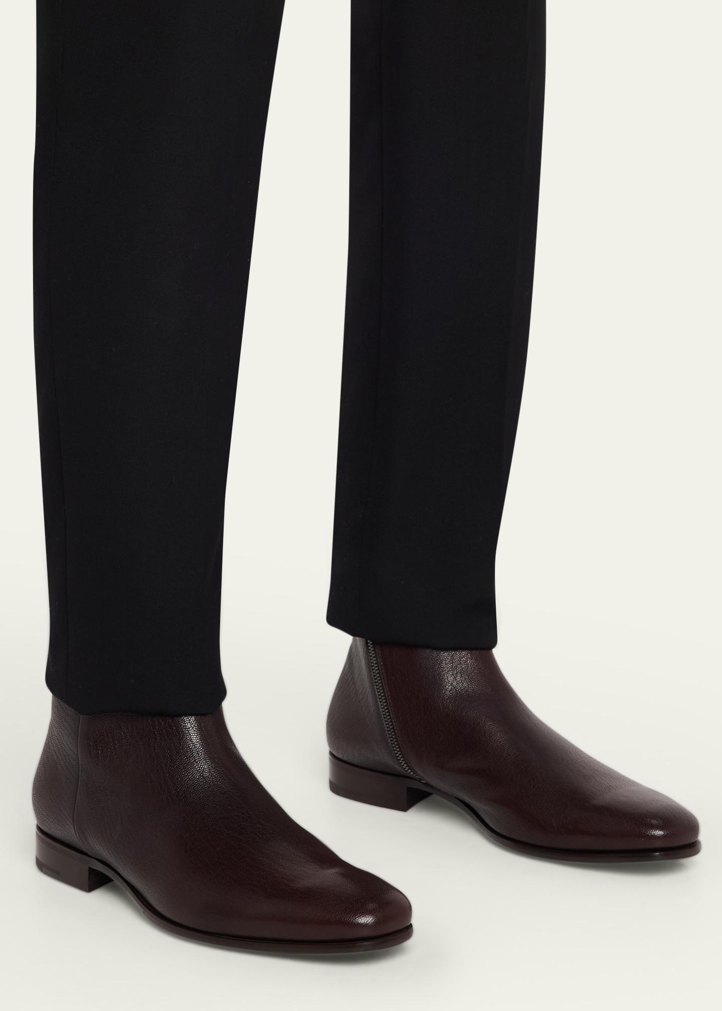 Prada Men's Leather Embossed-Logo Zipped Ankle Boots - Bergdorf
