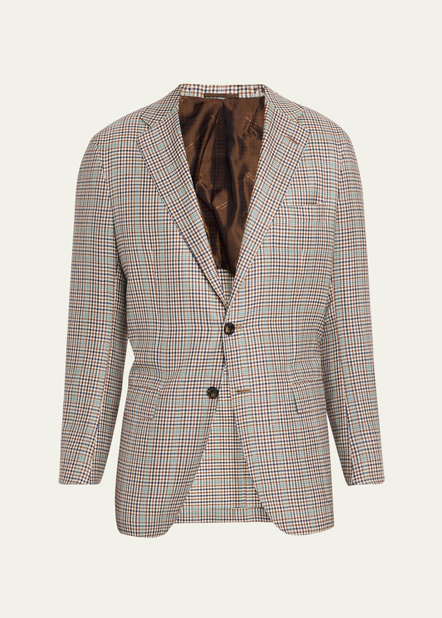 Kiton Men's Cashmere and Silk Multi-Check Deconstructed Sport Coat