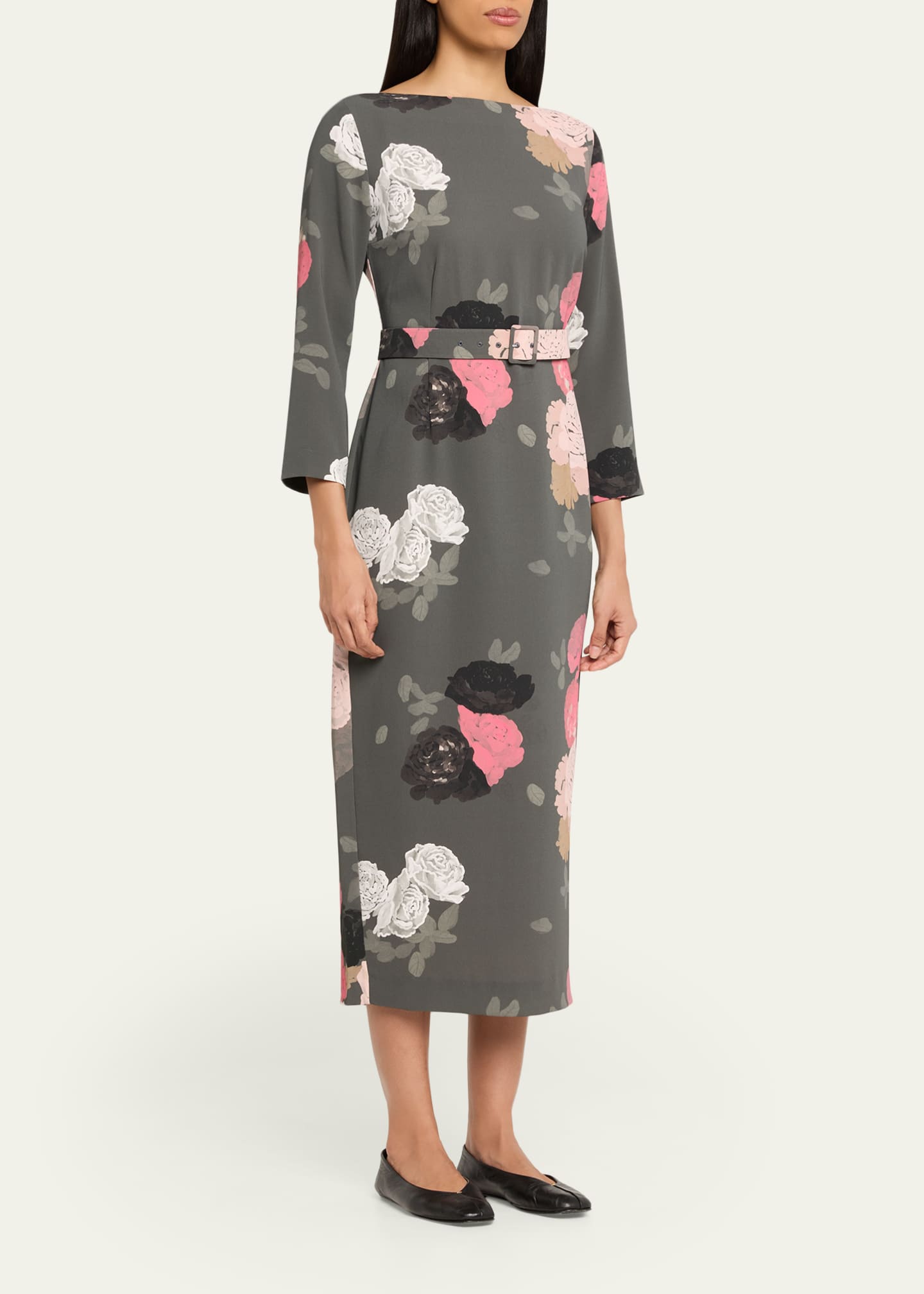 printed belted midi dress Maison Tara Satin Maxi Dress