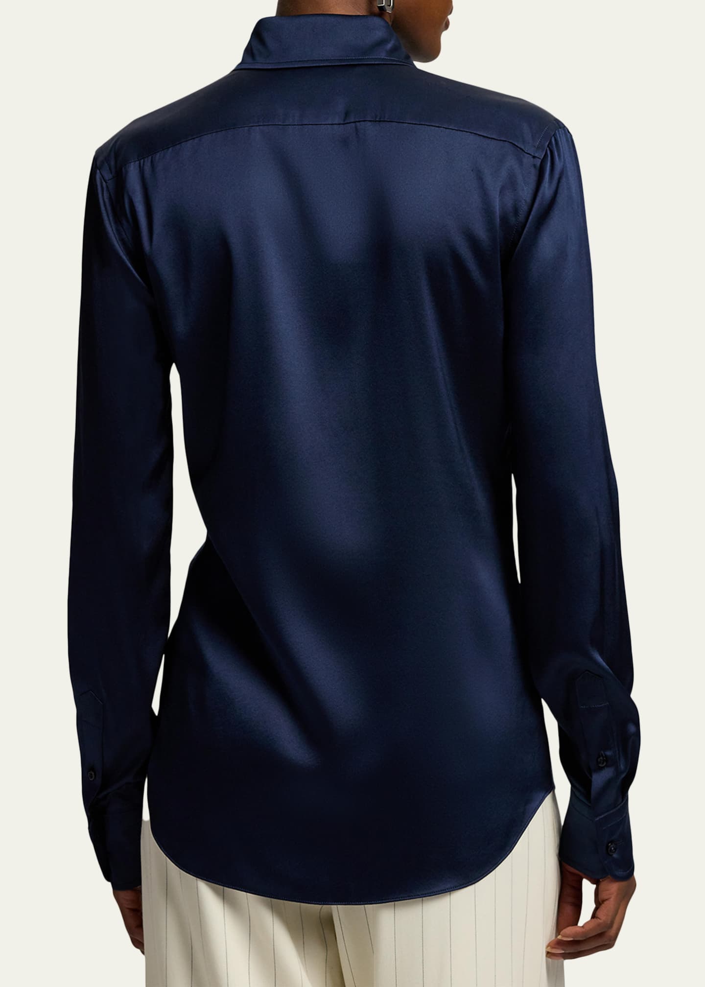 Ralph Lauren Collection Women's Cameron Stretch Silk Charmeuse Button-Down Shirt - Icon Navy - Size 14