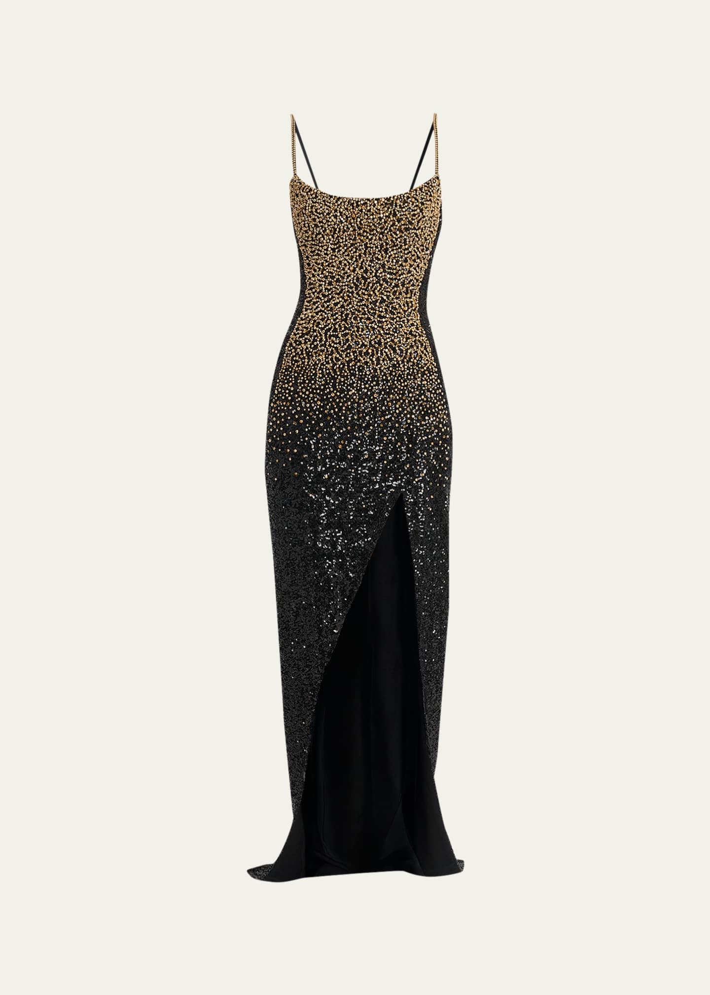 Balmain Dragrade Crystal Sequined Slit Gown, Noir, Women's, 4, Evening Formal Gala Gowns Mother of the Bride Groom Sequined Gowns