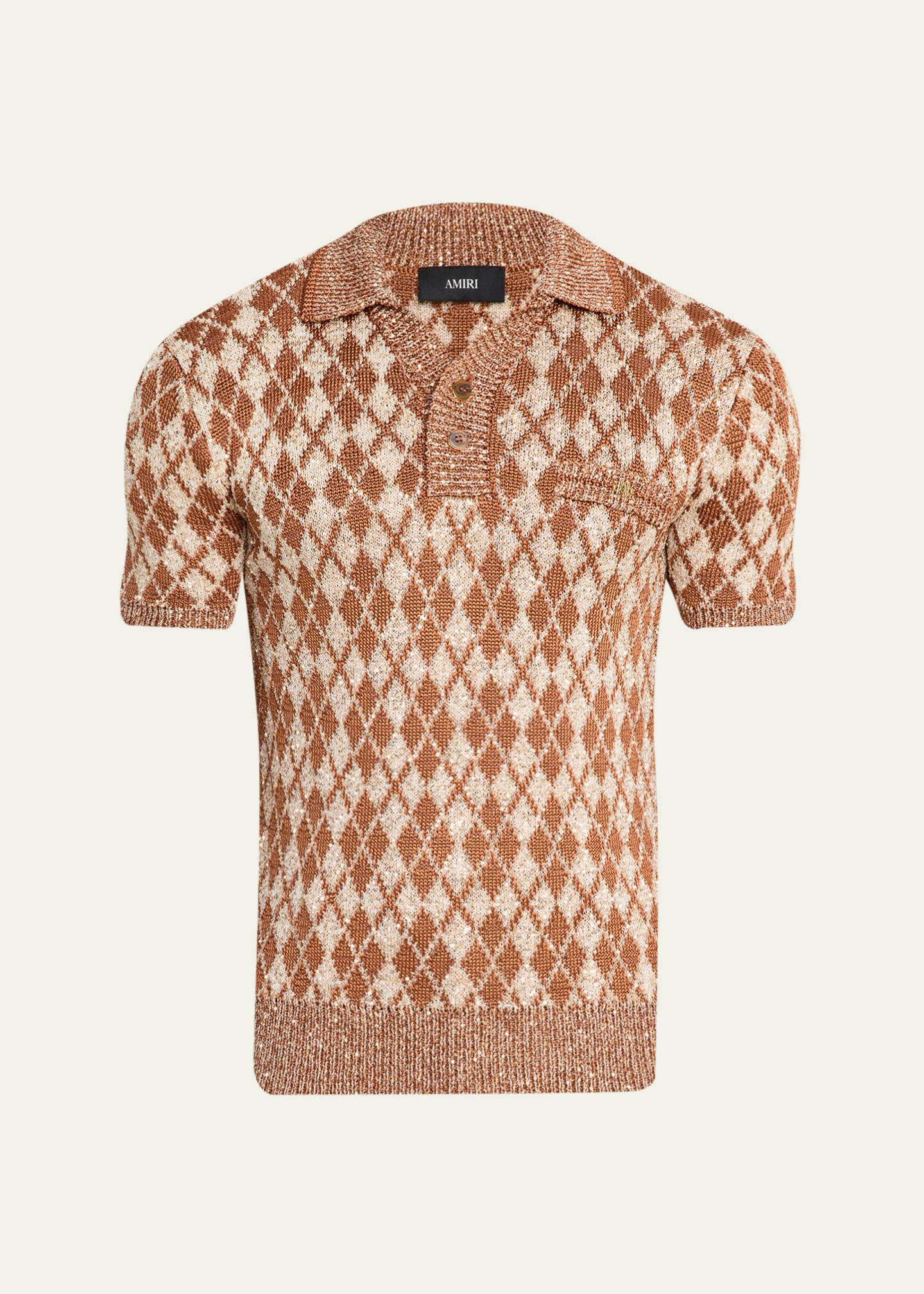 Amiri Men's Argyle Short-Sleeve Polo Sweater - Bergdorf Goodman