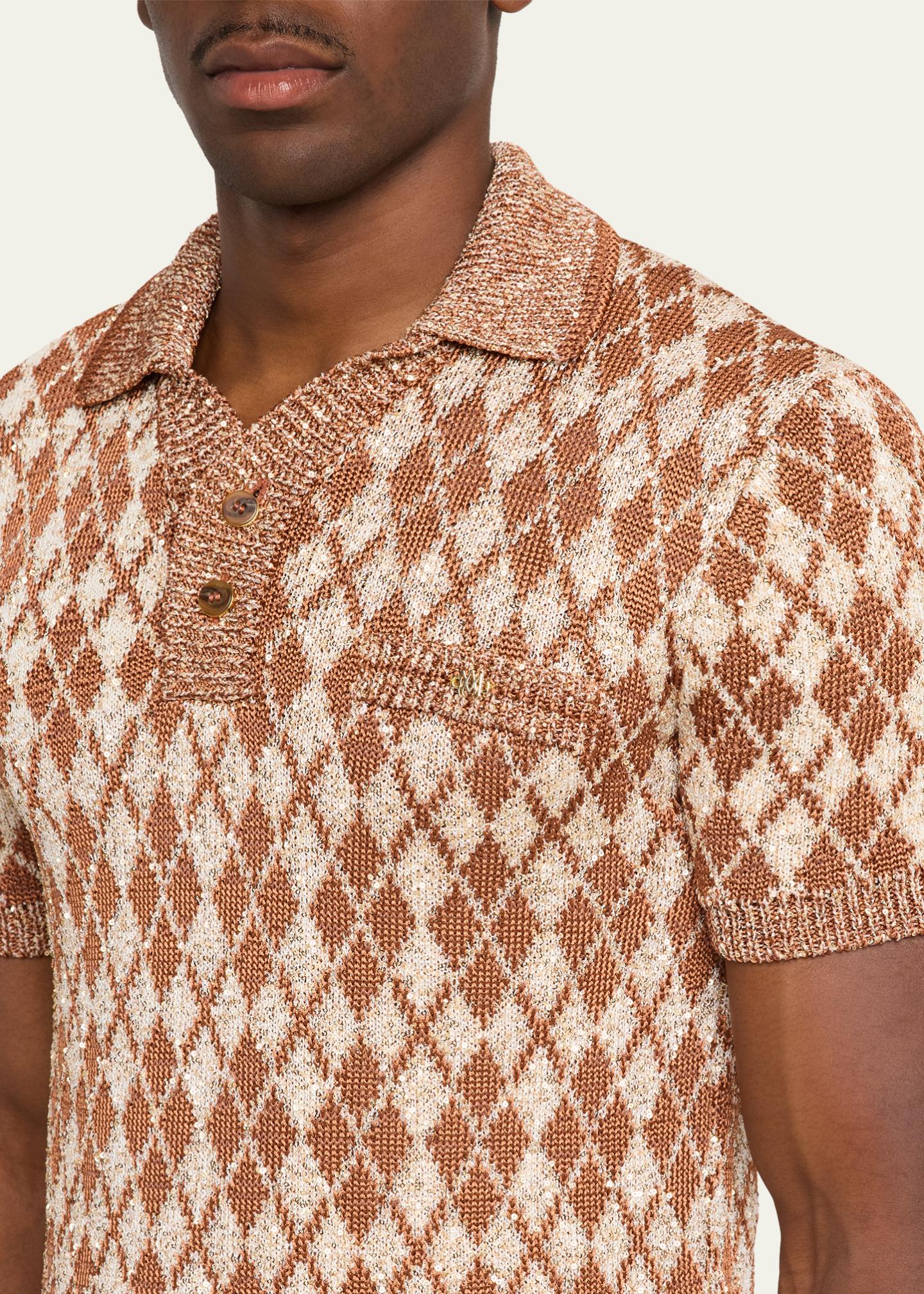 Amiri Men's Argyle Short-Sleeve Polo Sweater - Bergdorf Goodman