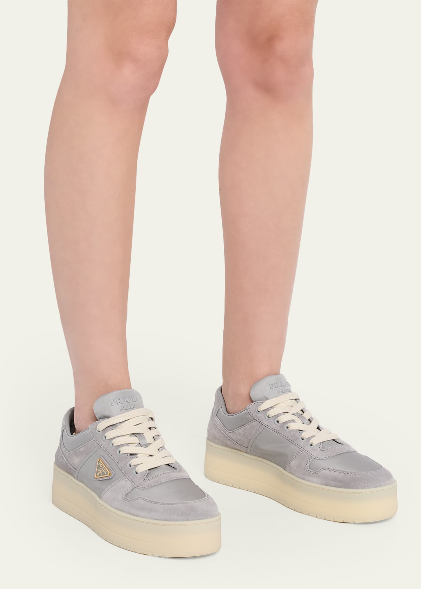 Prada Downtown Bold Re-Nylon and Suede Platform Sneakers