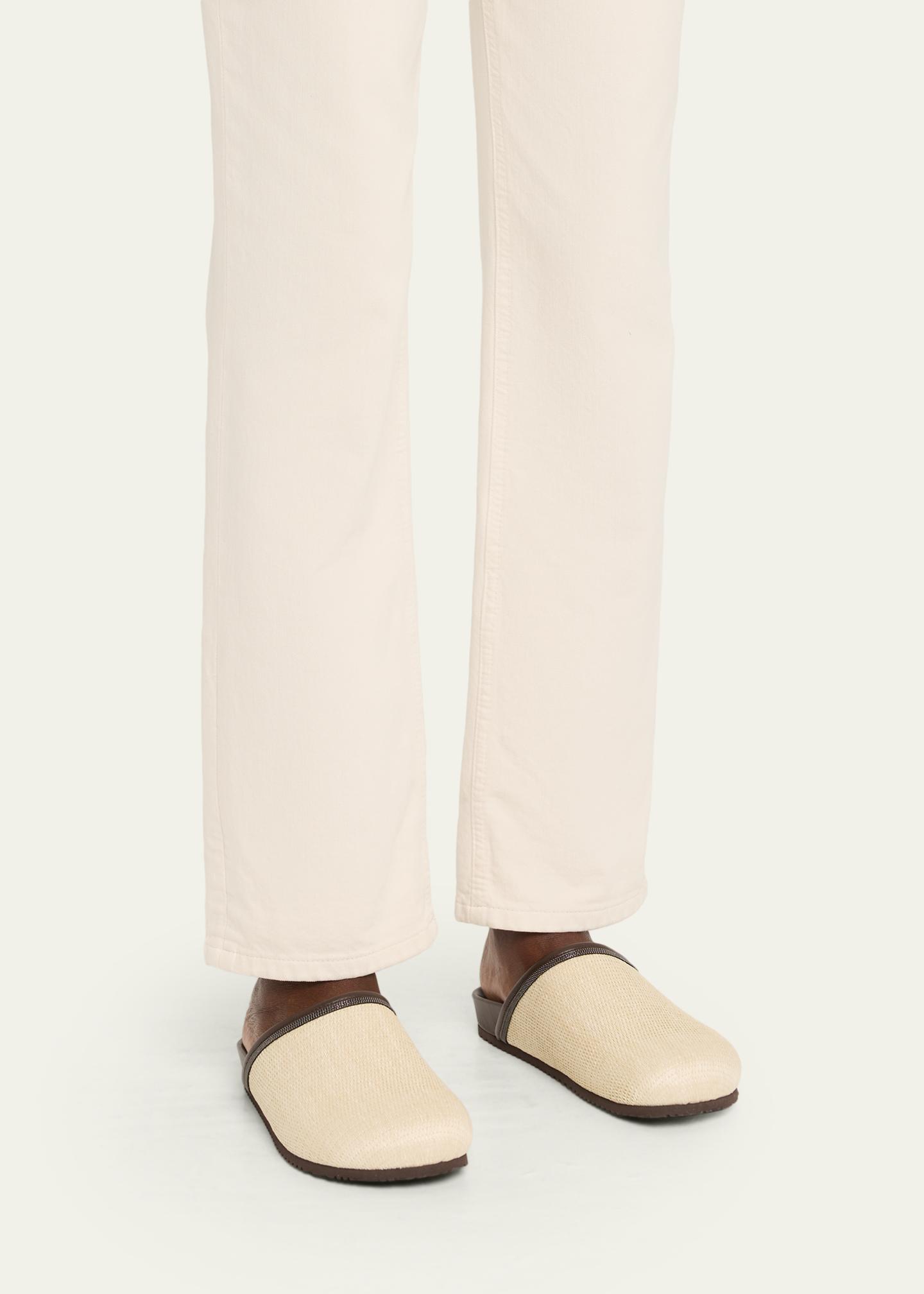 Brunello Cucinelli Monili Leather-Trimmed Raffia Mules  display picture 3